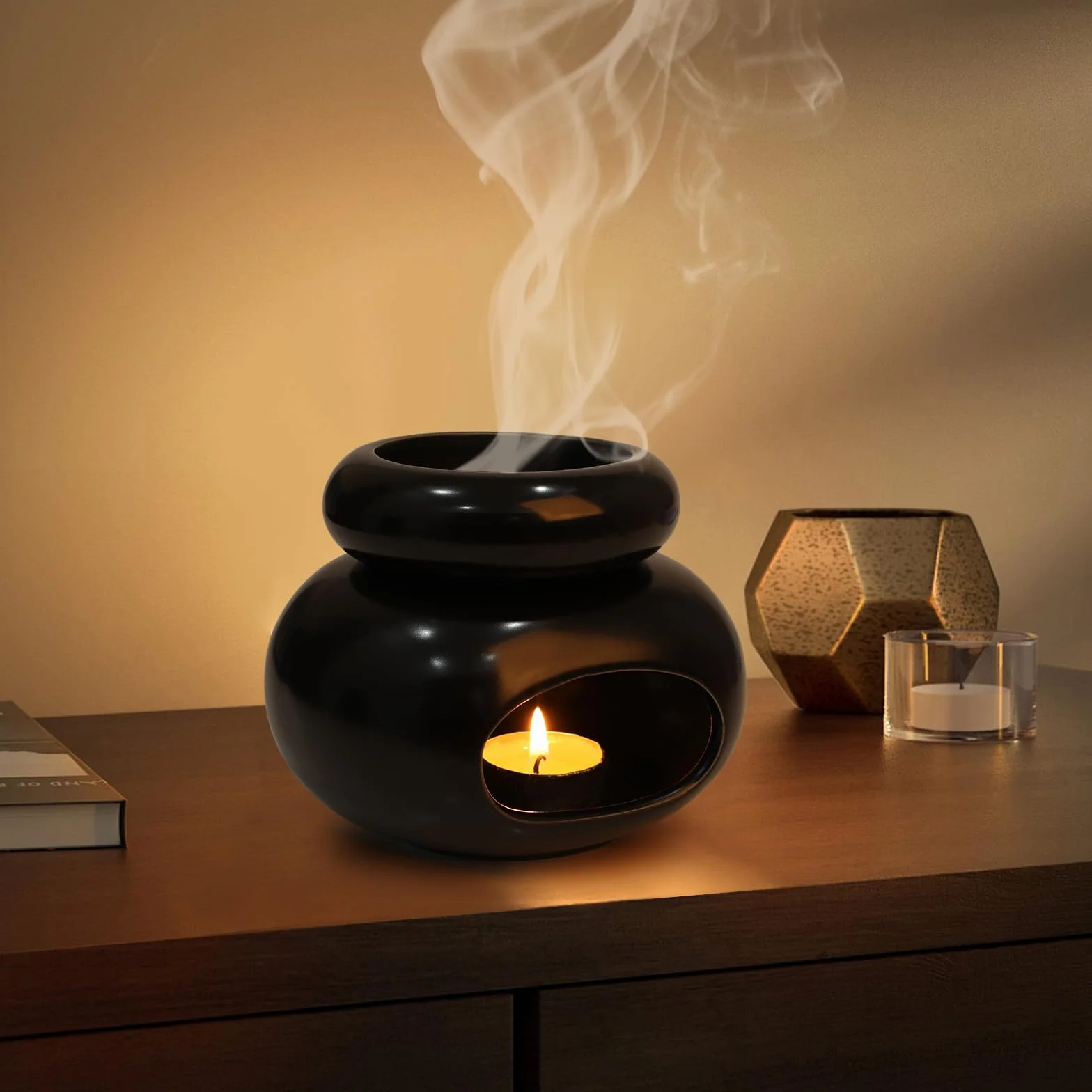 WD&CD Palnik do topienia wosku, ceramiczne palniki olejowe, dyfuzor zapachowy, aromaterapia, świecznik, dyfuzor zapachowy, dekoracja domu, sypialni, czarny