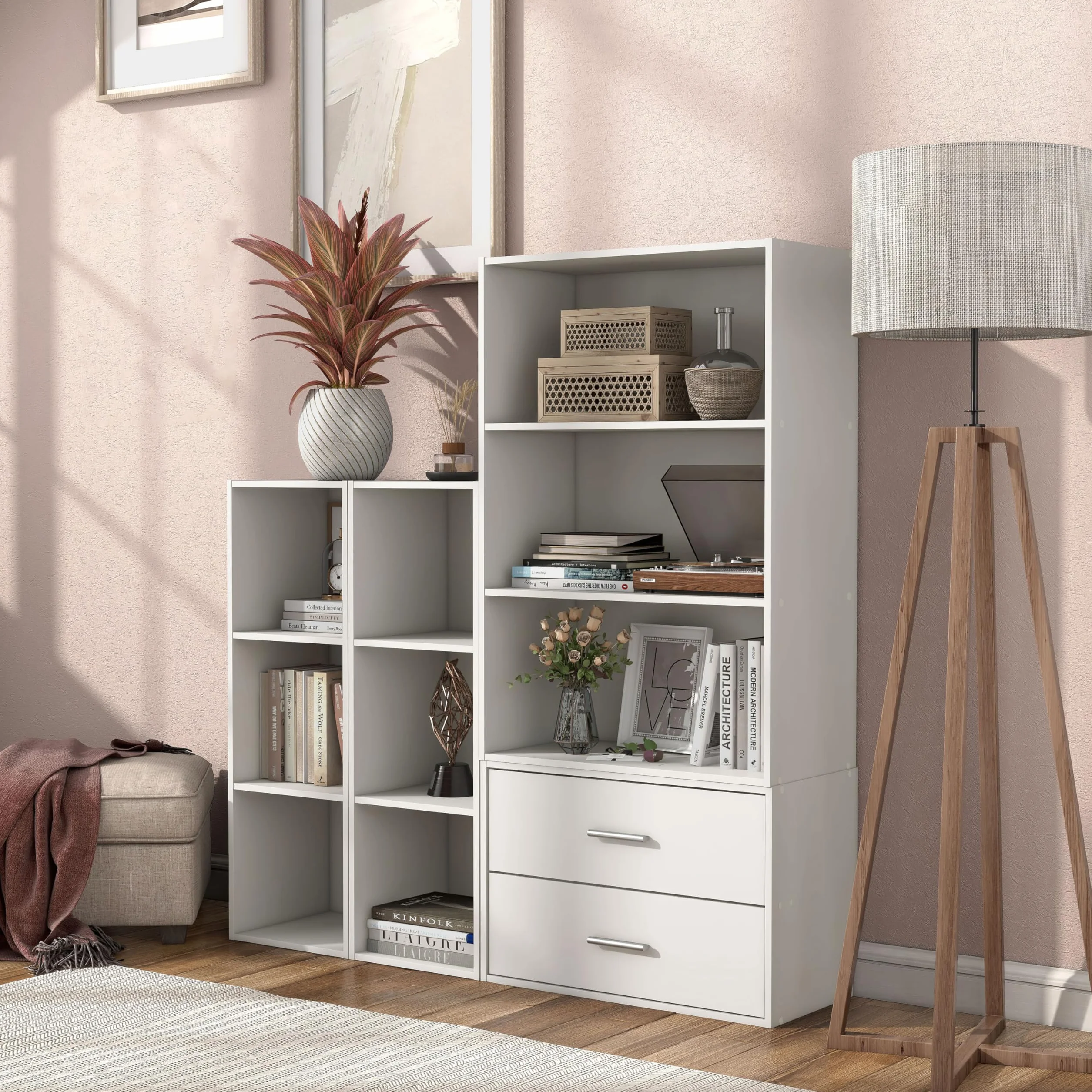 HOMES: Inside + Out Apexa 3 półki do przechowywania, regał z drewna do układania w stos, pasuje do pojemników do organizacji, akademika, dekoracji pokoju dla nastolatków i biura domowego, biały