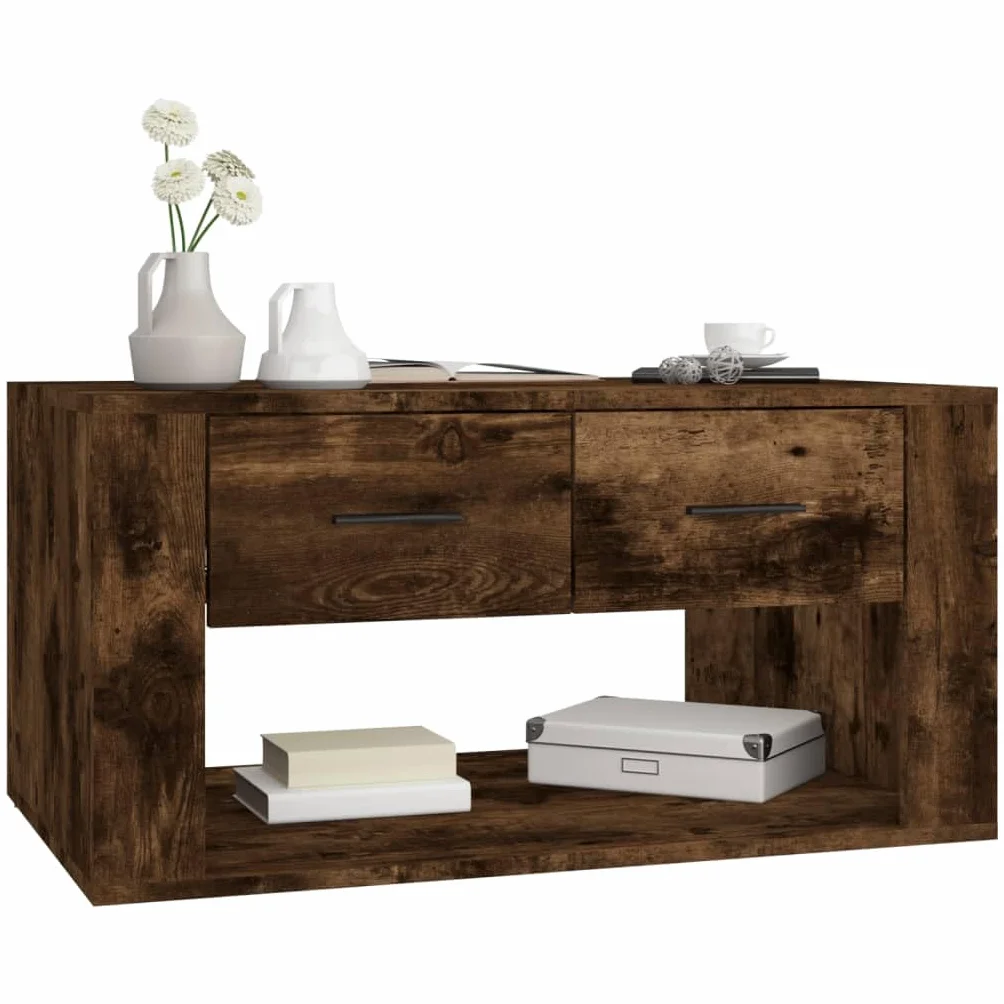 Hothingwell Stolik kawowy Dąb wędzony 80x50x40 cm Drewno inżynierskie | 2 szuflady do przechowywania, wytrzymała góra, łatwa do czyszczenia, instrukcja montażu w zestawie