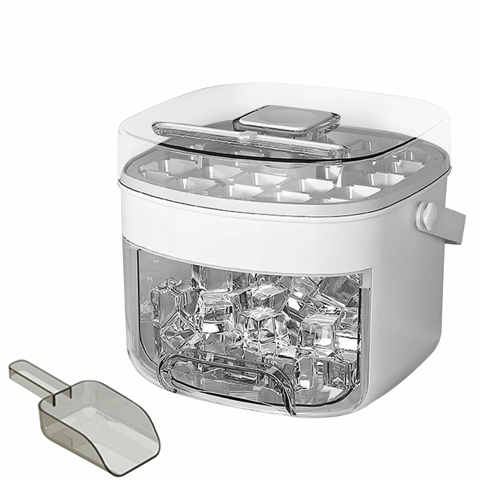 Ice Tray Storage Box, Cube Making Bin, Press Type Non-Stick Mold, Built-In Handle with Sealed Lid for Kitchen, Camping, Daily Use, Parties, Picnics, 6.69x6.1x5.51 Inches