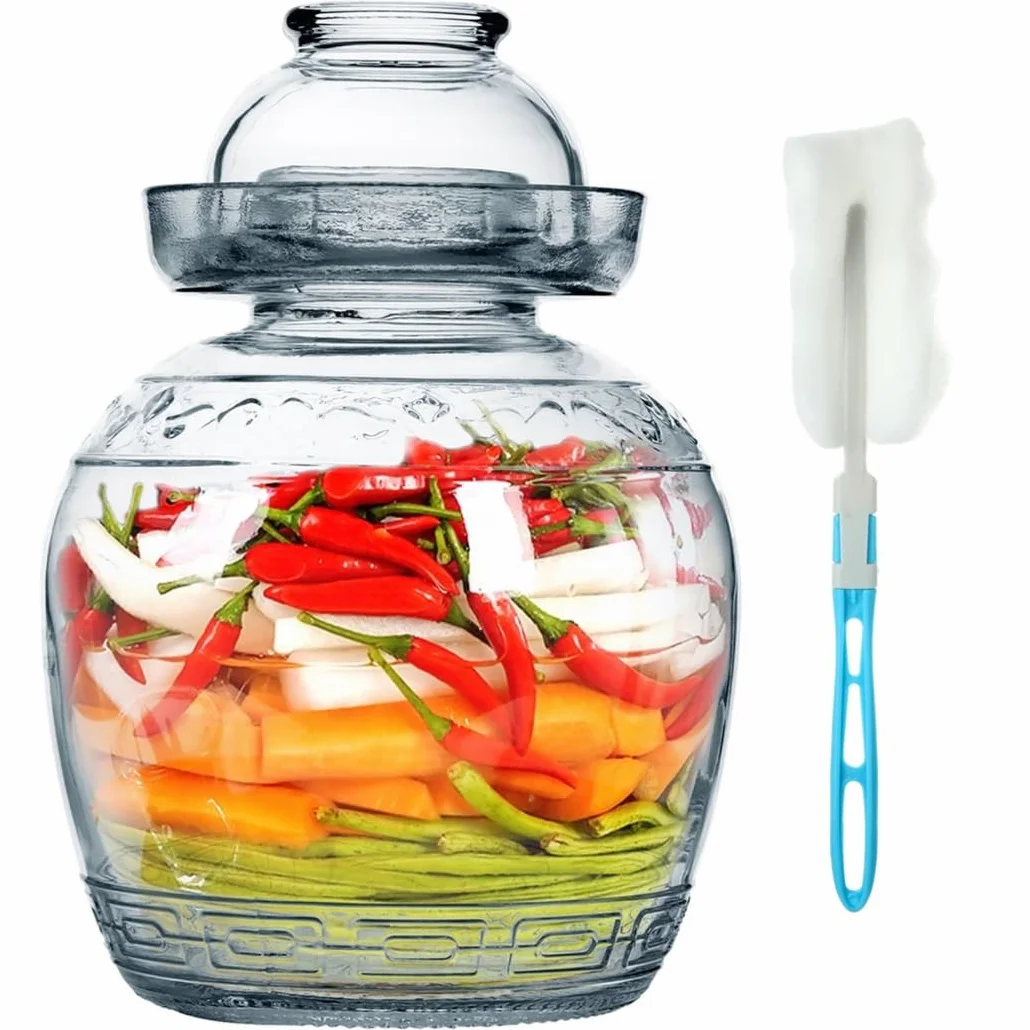 Duży szklany słoik fermentacyjny z uszczelką wodną pokrywką Airlock, tradycyjny chiński garnek do marynowania, idealny do kimchi, kapusty kiszonej i fermentacji