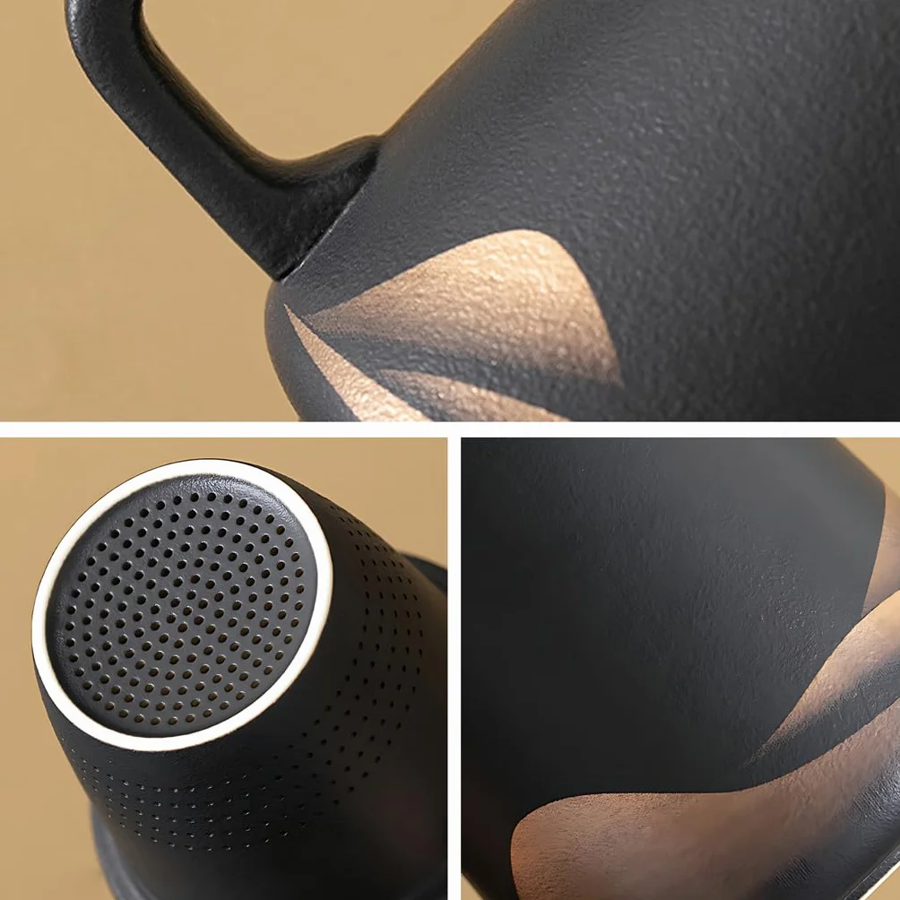 Filiżanka do herbaty z pokrywką i sitkiem, 360 ml, z sitkiem do herbaty i pokrywką, matowa, ceramiczna, prezent dla miłośników herbaty, ręcznie spryskiwana, czarna glazura