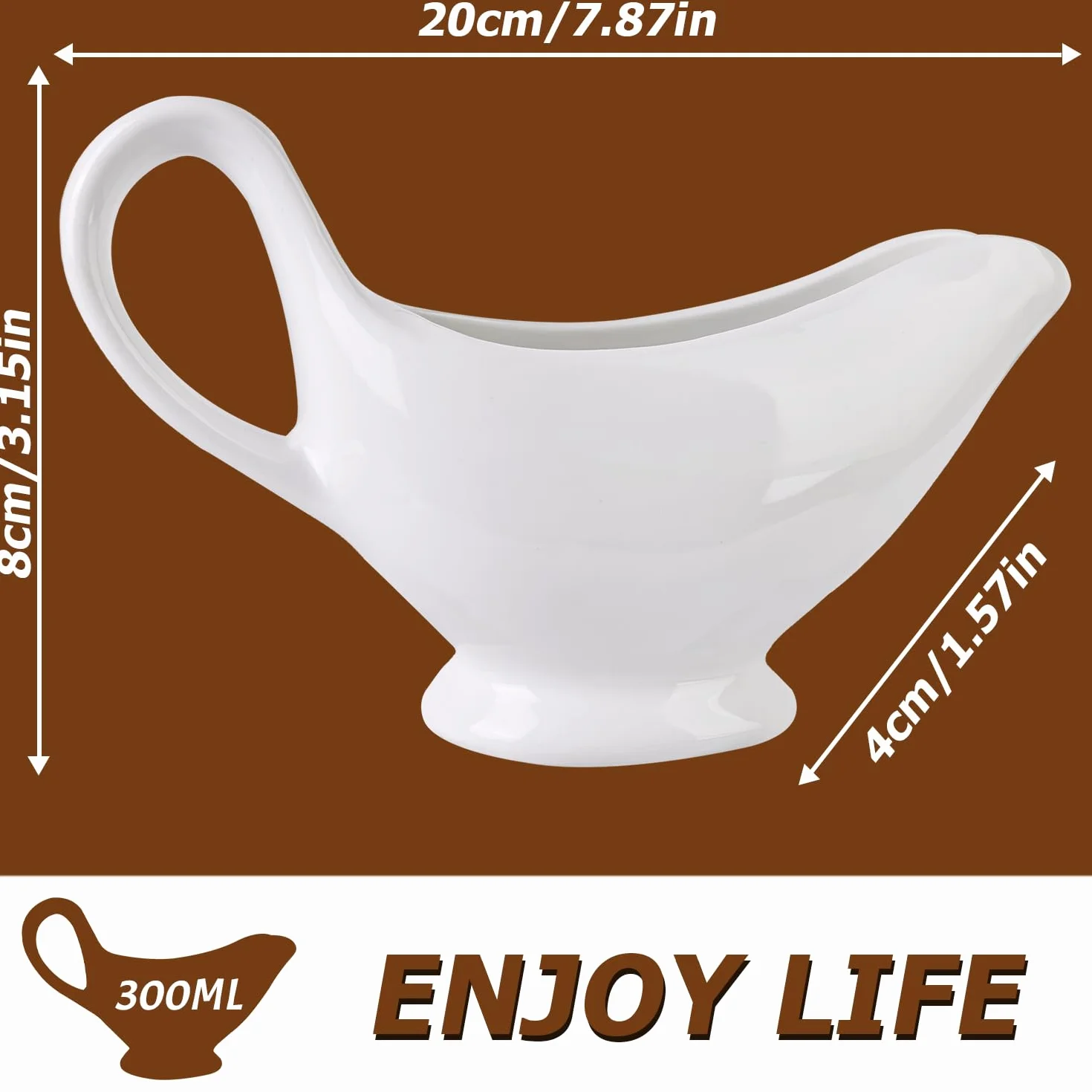 Nizirioo 310ML sosjerka z porcelany: sosówka z uchwytem, premium porcelanowa sosjerka biała, pojemnik na sosy, dressingi do sałatki, kremy, bulion mleczny, elegancki design, duży uchwyt