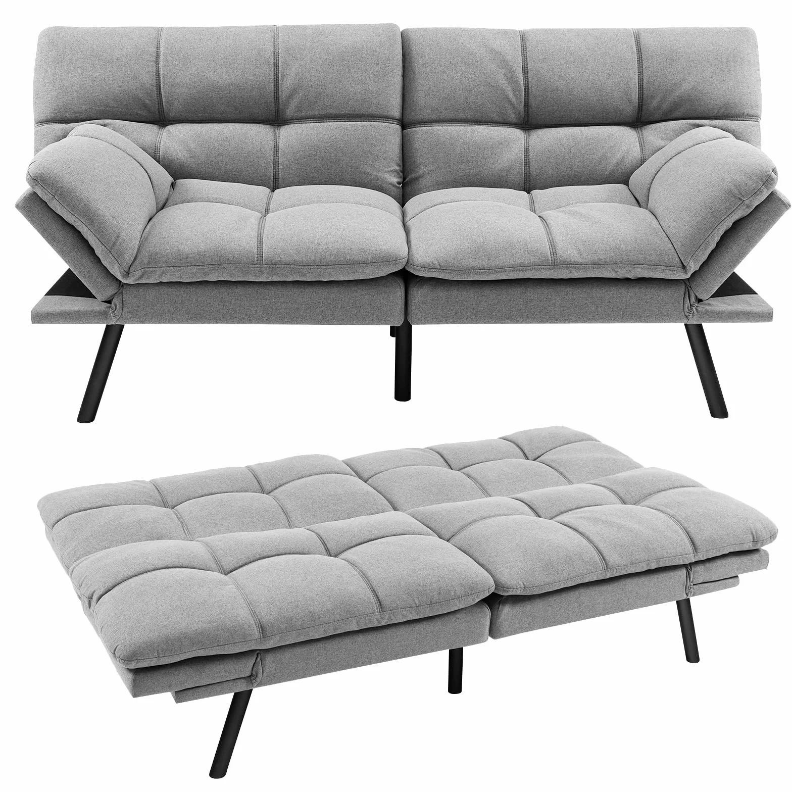 GOPLUS Kanapa z funkcją spania, sofa rozkładana z funkcją spania, 2-osobowa sofa z regulowanymi podłokietnikami, oparcie odchylane 105°/145°/180°, powierzchnia leżenia 182 x 106,5 cm, łóżko-sofa do