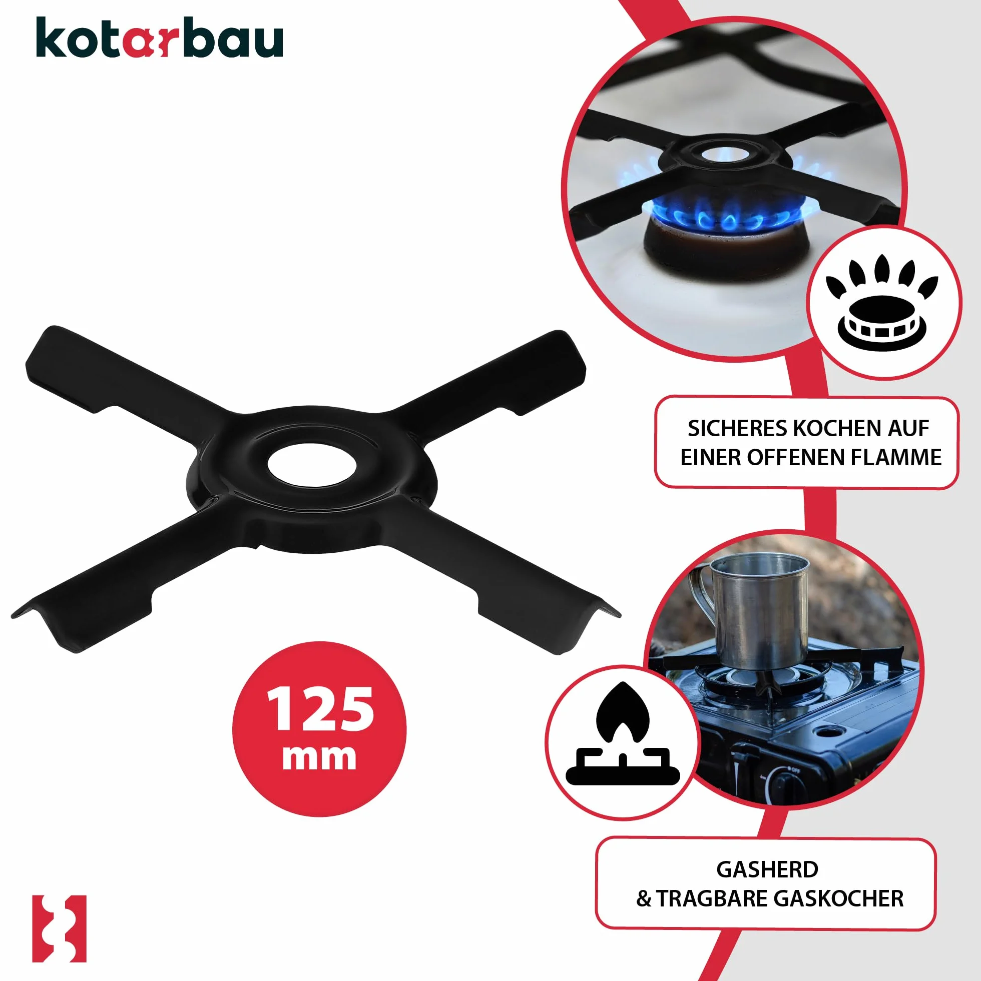 KOTARBAU® Zestaw 4 emaliowanych krzyżaków na kuchenkę gazową, 125 x 125 mm, blachy, nakładka na kuchenkę gazową, do kuchenek gazowych, nasadki, akcesoria do kuchenki gazowej