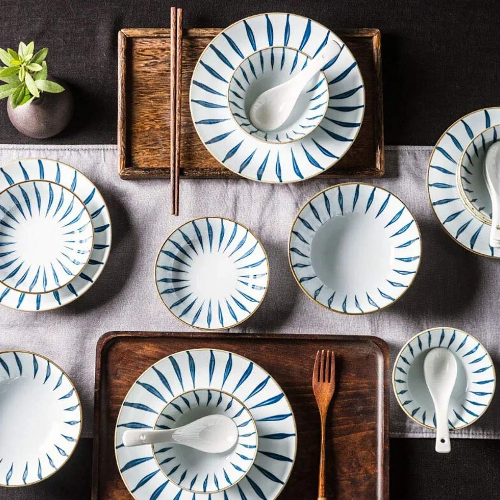 Naczynia/talerze/zestaw misek, 18 sztuk ceramiki zestawy obiadowe Vintage ręcznie malowane porcelanowe zastawy stołowe zestaw prezenty na parapetówkę