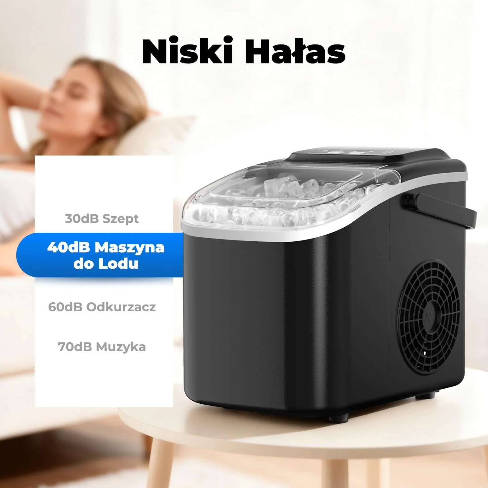 Maszyna do Lodu 12KG/24H Samoczyszczenie Zbiornik 1.2L 2 Rozmiary Kostek Lodu Czarny