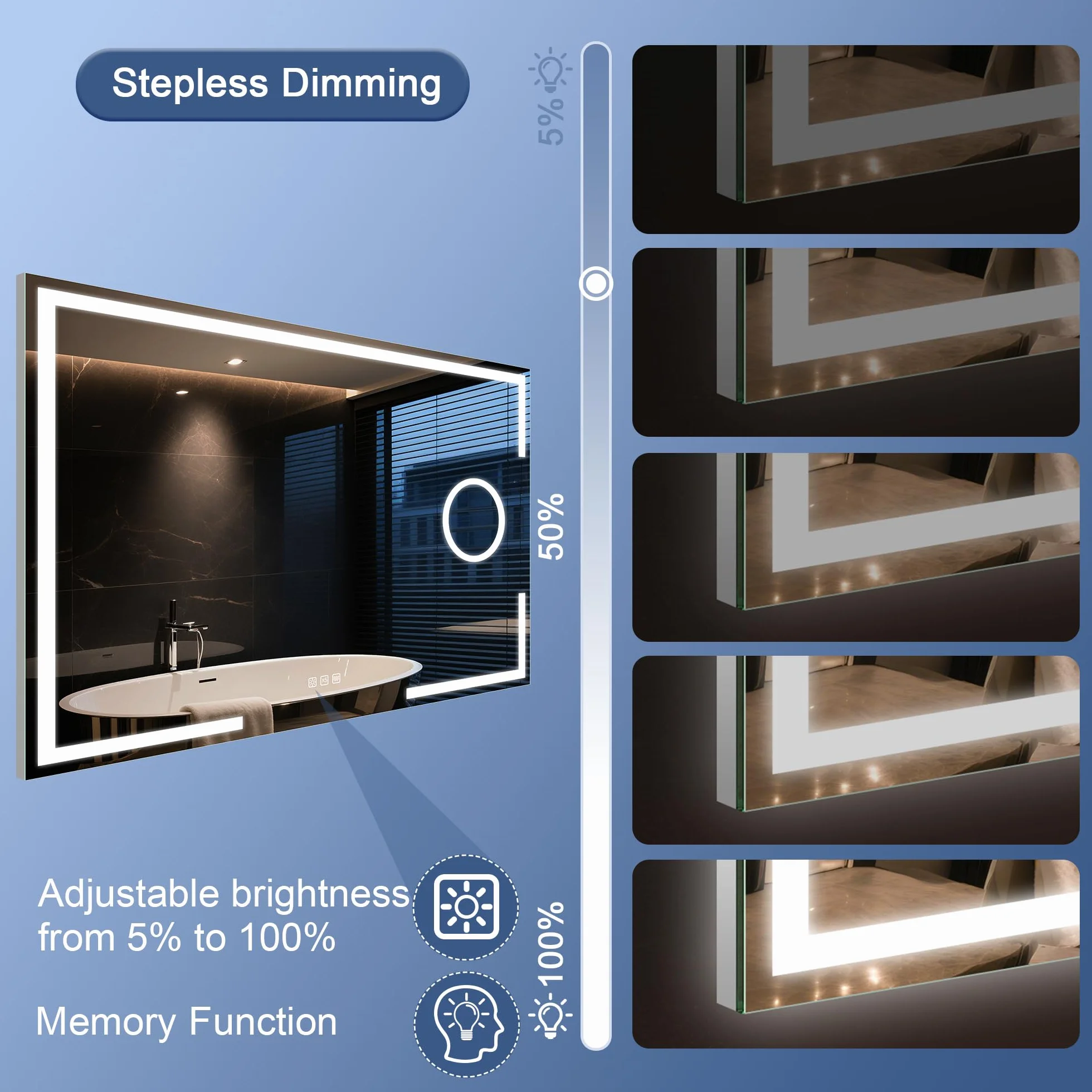 STARLEAD Lustro łazienkowe LED 120x70 cm IP44 szkło hartowane 3 kolory światła regulowana jasność