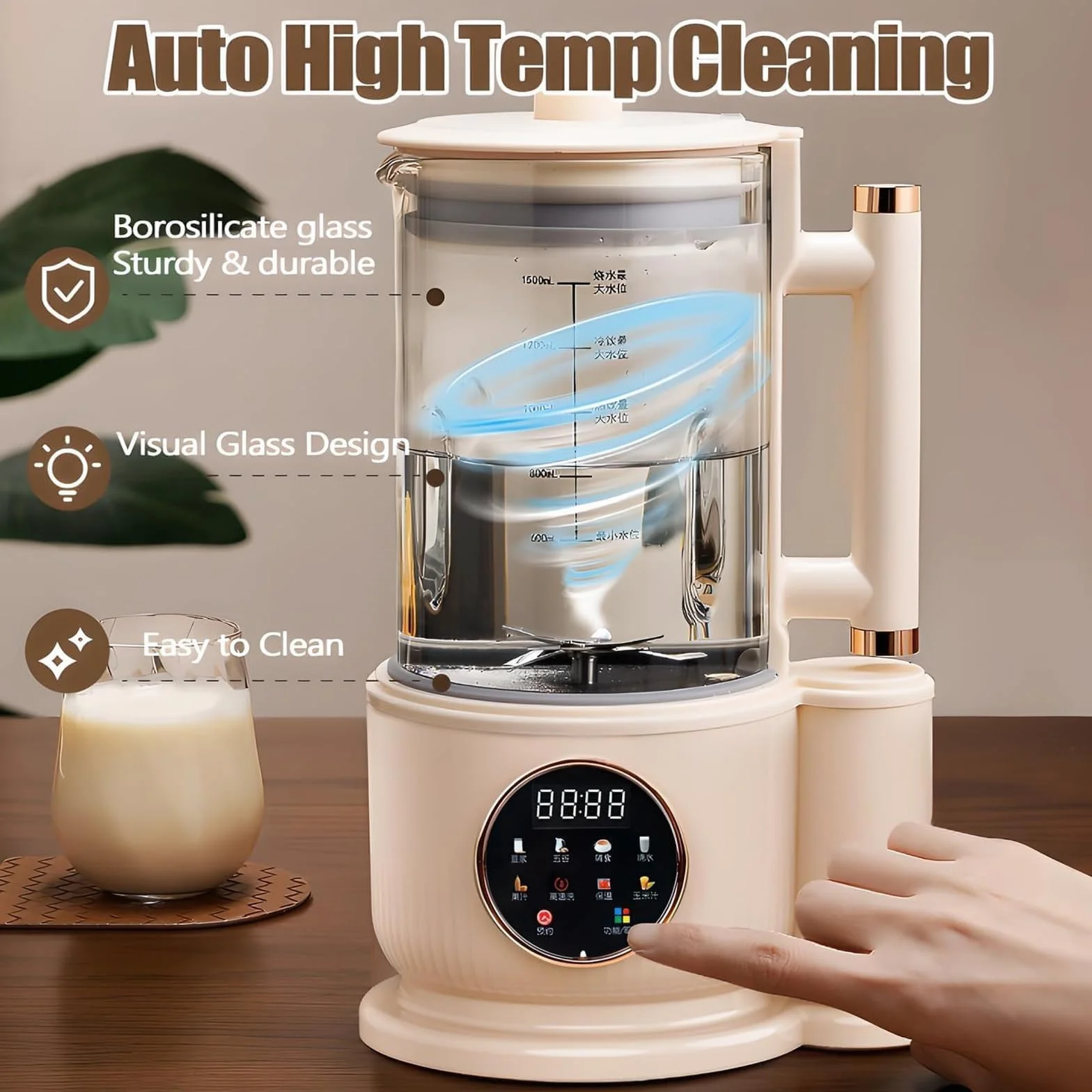 Maszynka do mleka orzechowego, 1500 ml, automatyczna maszyna do mleka sojowego z 12 ostrzami, timer 24 h, samooczyszczająca, 500 W, do mleka roślinnego do owsa i soi
