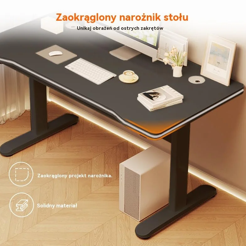Nowoczesne Biurko do Gier z Wspornikiem w Kształcie T, Komputerowe Biurko do Nauki dla Domowego Biura, Nadające się Biurka PC w Stylu Drewna