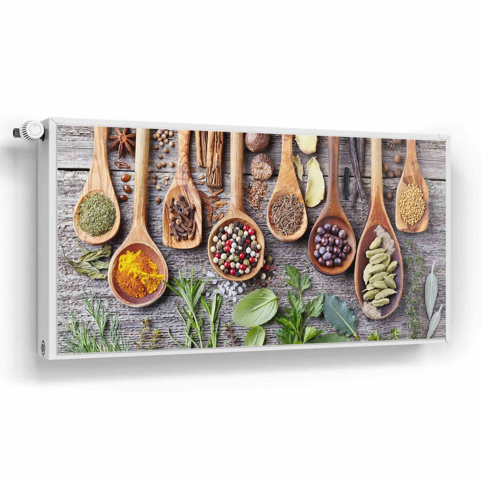 DEQORI Folia magnetyczna do ogrzewania 120 x 60 cm | motyw zdobiona łyżka kuchenna | dekoracyjna mata magnetyczna, ochrona grzejników | magnetyczna folia dekoracyjna samoprzylepna, magnetyczna i