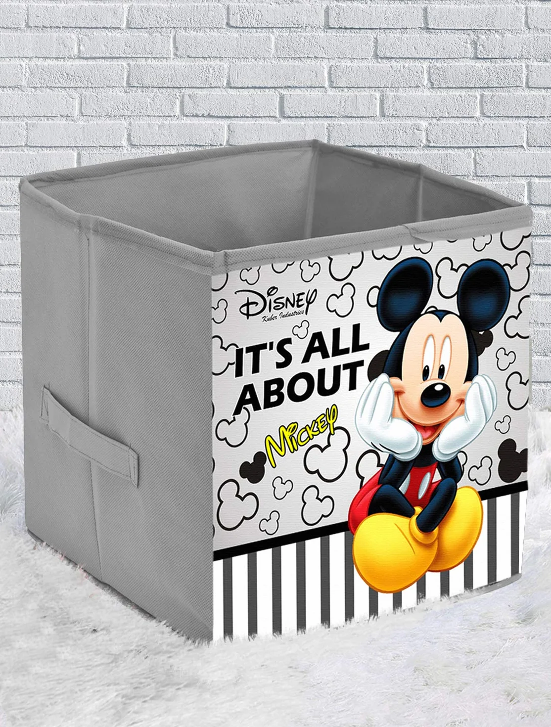 Kuber Industries Disney Print Włóknina, 4 sztuki, składana kostka do przechowywania zabawek, książek, butów pudełko do przechowywania z uchwytem, bardzo duże (szary i bordowy) - KUBMART16212