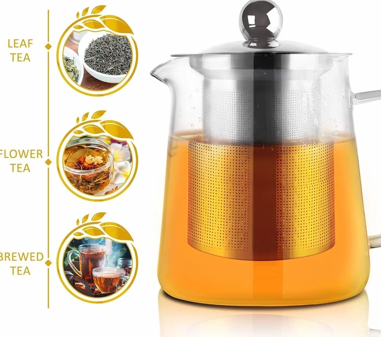 Kreatywny dzbanek do herbaty, szklany dzbanek do herbaty, z odpornym na wysokie temperatury filtrem ze stali nierdzewnej, idealny do herbaty i kawy (750 ml)
