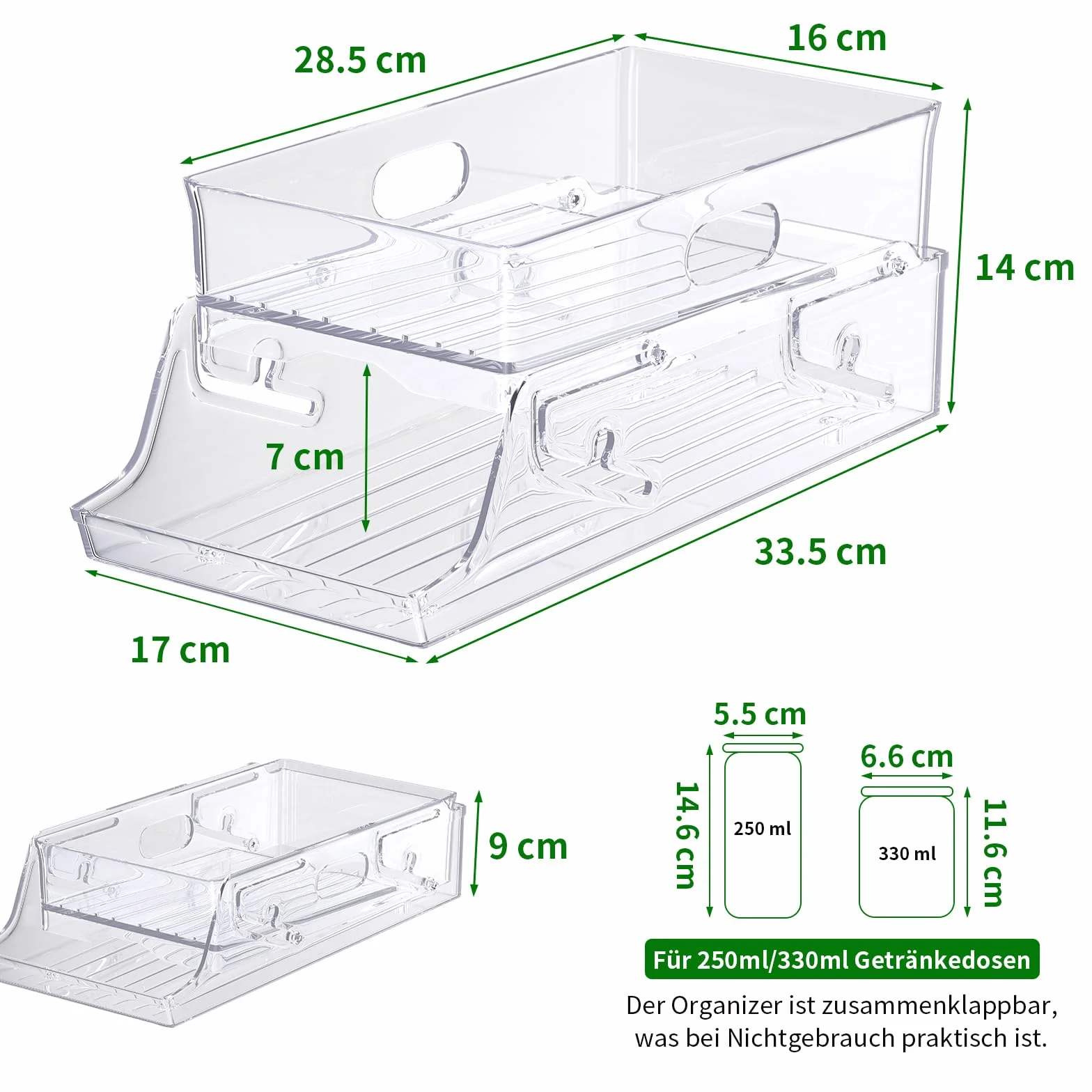 Organizer na puszki, na lodówkę, 2 zwierzęta, zwijana szuflada, puszki, lodówka, na napoje i napoje gazowane o pojemności 250 ml/330 ml, nie zawiera BPA