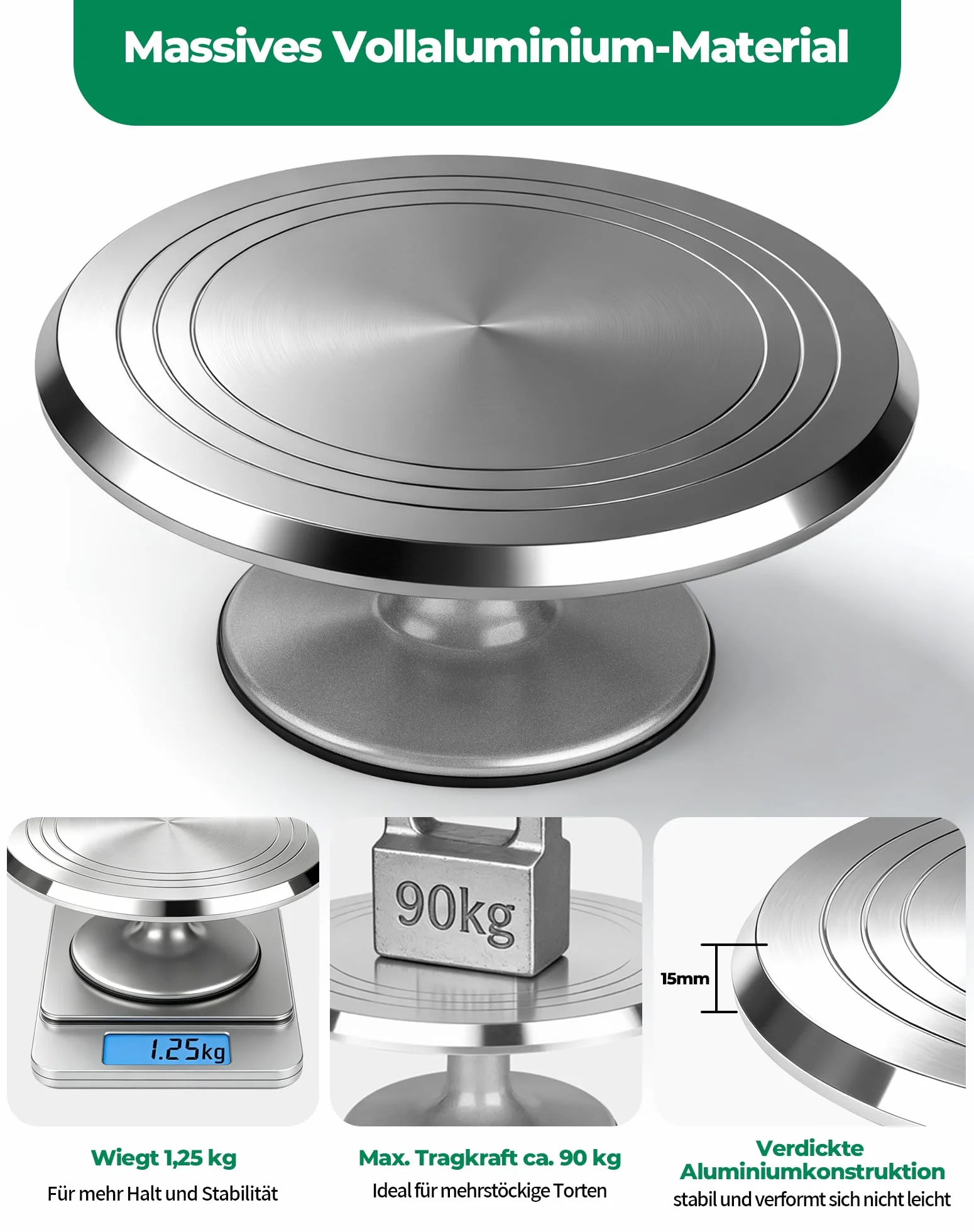 LAOYE Obrotowa Patera do Tortu z Aluminium 30 cm, Talerz Obrotowy do Dekoracji Tortów, Stojak Obrotowy, Zestaw z 5 Skrobakami i 3 Szpatułkami do Pieczenia i Dekoracji