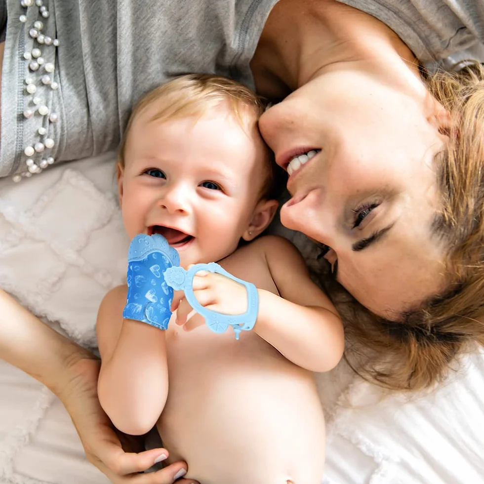 Vicloon Rękawiczki do gryzaka Baby, Baby rękawice do gryzania, rękawiczki dla niemowląt 2-12 miesięcy, bez BPA, silikonowe zabawka stymulująca gryzanie, dla chłopców i dziewczynek