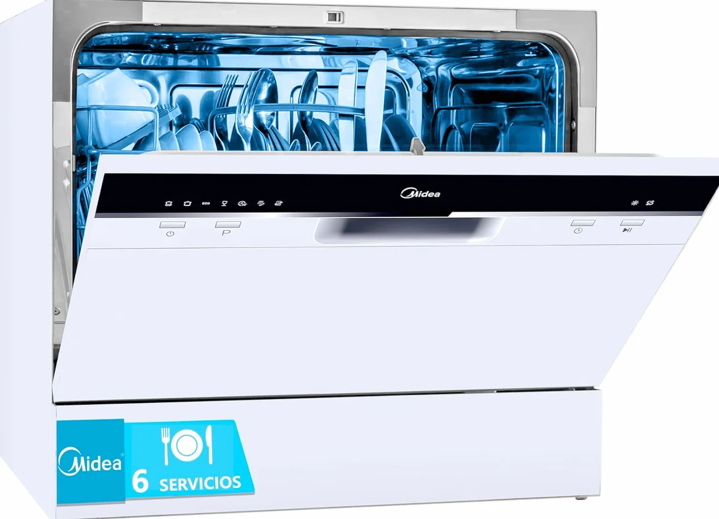 Midea Mała zmywarka do naczyń, biała, 55 cm, 6-krotna, kompaktowa i przenośna zmywarka do naczyń bez instalacji – zmywarka z programem ekonomicznym ekologicznym, filtrem antybakteryjnym i