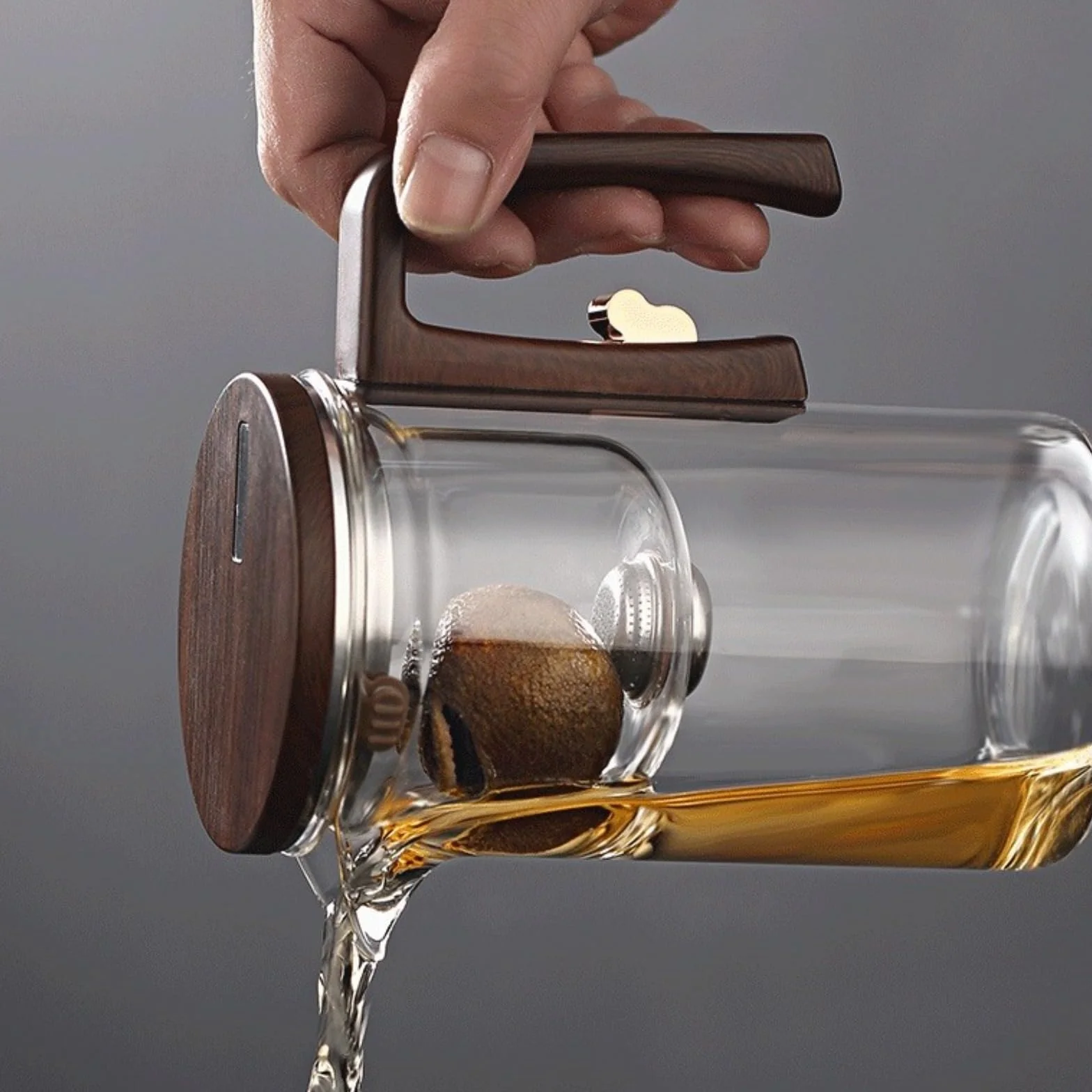 Generisch Enchanti Tea Pot, Enchantipot Magic Tea Po, szklany pojemnik na herbatę z drewnianą rączką, kontrola nacisku, magiczny garnek do herbaty, Enchantipot Magic Pot