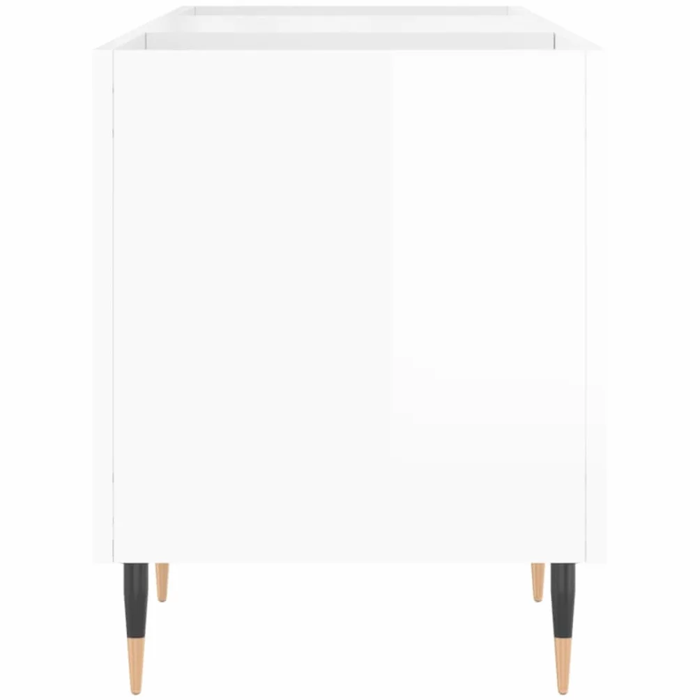 Hothingwell Szafka do przechowywania płyt winylowych, drewno inżynieryjne, błyszczące, białe, 121 x 38 x 48 cm, szafka z płytami LP z wytrzymałym blatem, do gramofonu i żelaznych nóg