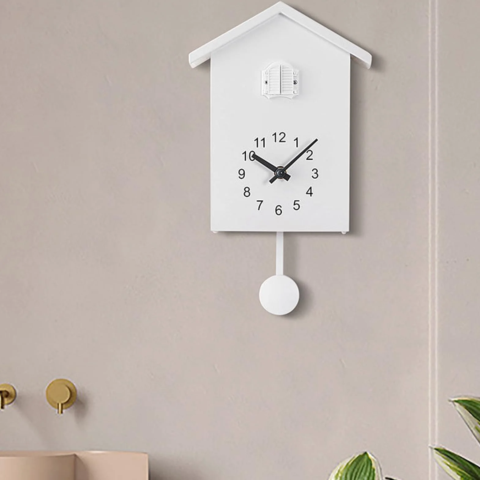 Zegar Ścienny z Kukułką, Biały Zegar z Pracującym Ptakiem, Nowoczesny Zegar Godzinowy Wall Art 20x25x9 cm