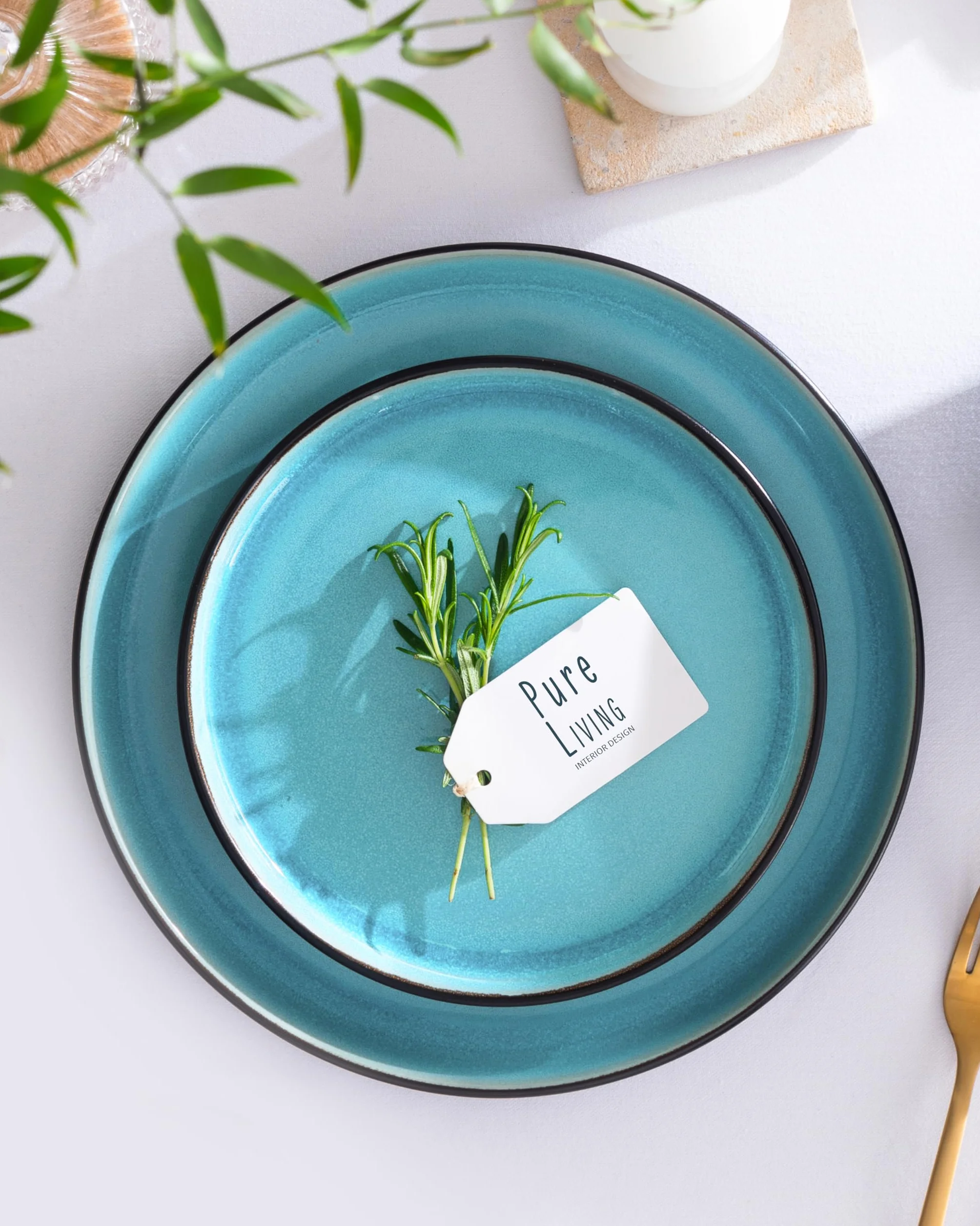 PURE LIVING Ibiza 6-częściowy zestaw filiżanek do kawy, z kamionki, do zmywarki i kuchenki mikrofalowej, odporny na zarysowania, stylowy zestaw kubków do herbaty i kawy, kolor akwamaryna