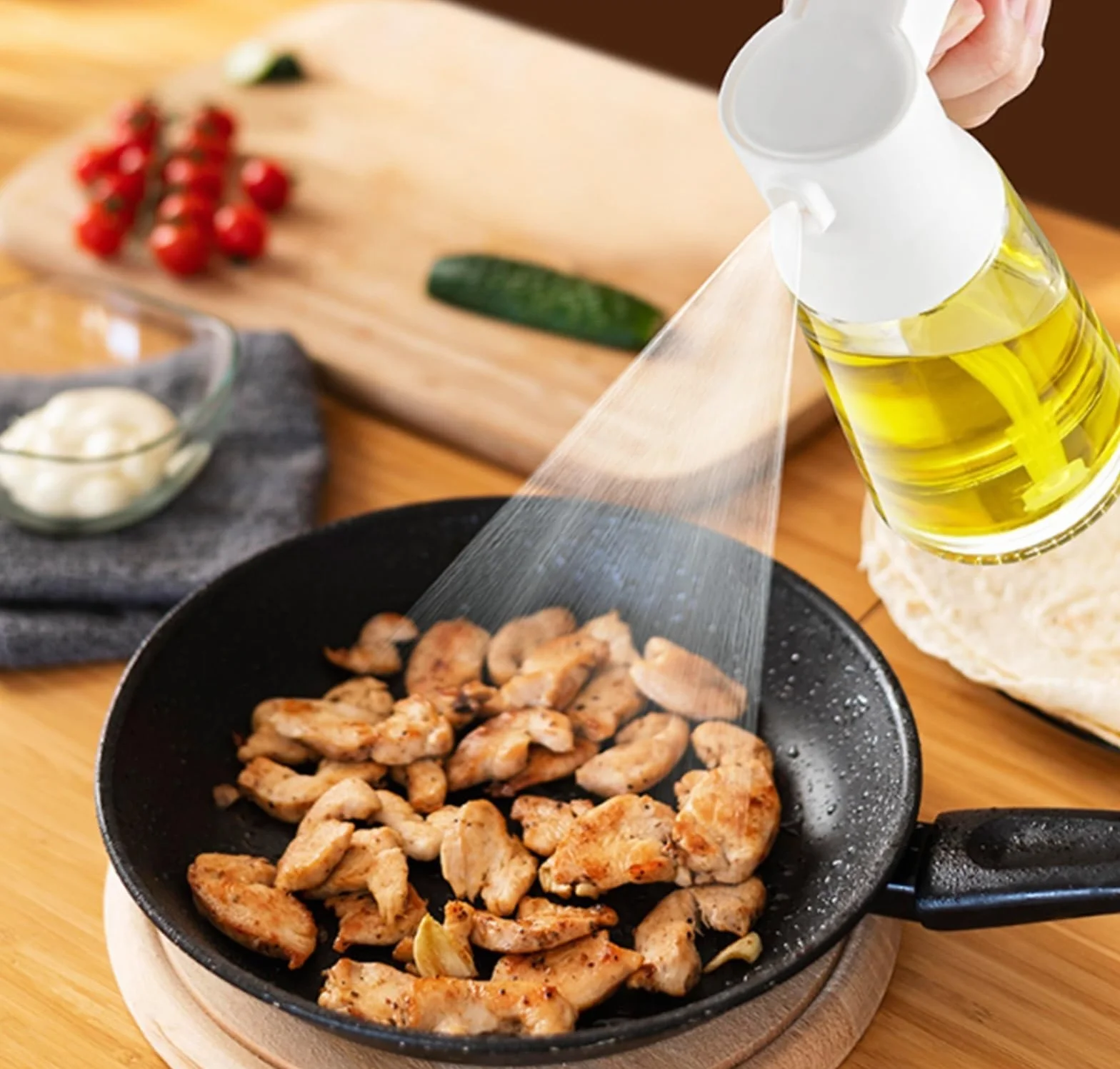Butelka Z Dozownikiem Oliwy Rozpylacz Do Oliwy Z Oliwek, Szklany Dozownik Oleju Typu Push-type, Odpowiedni Przyrządzania Sałatek W Air Fryer Akcesoria Kuchenne(Black)