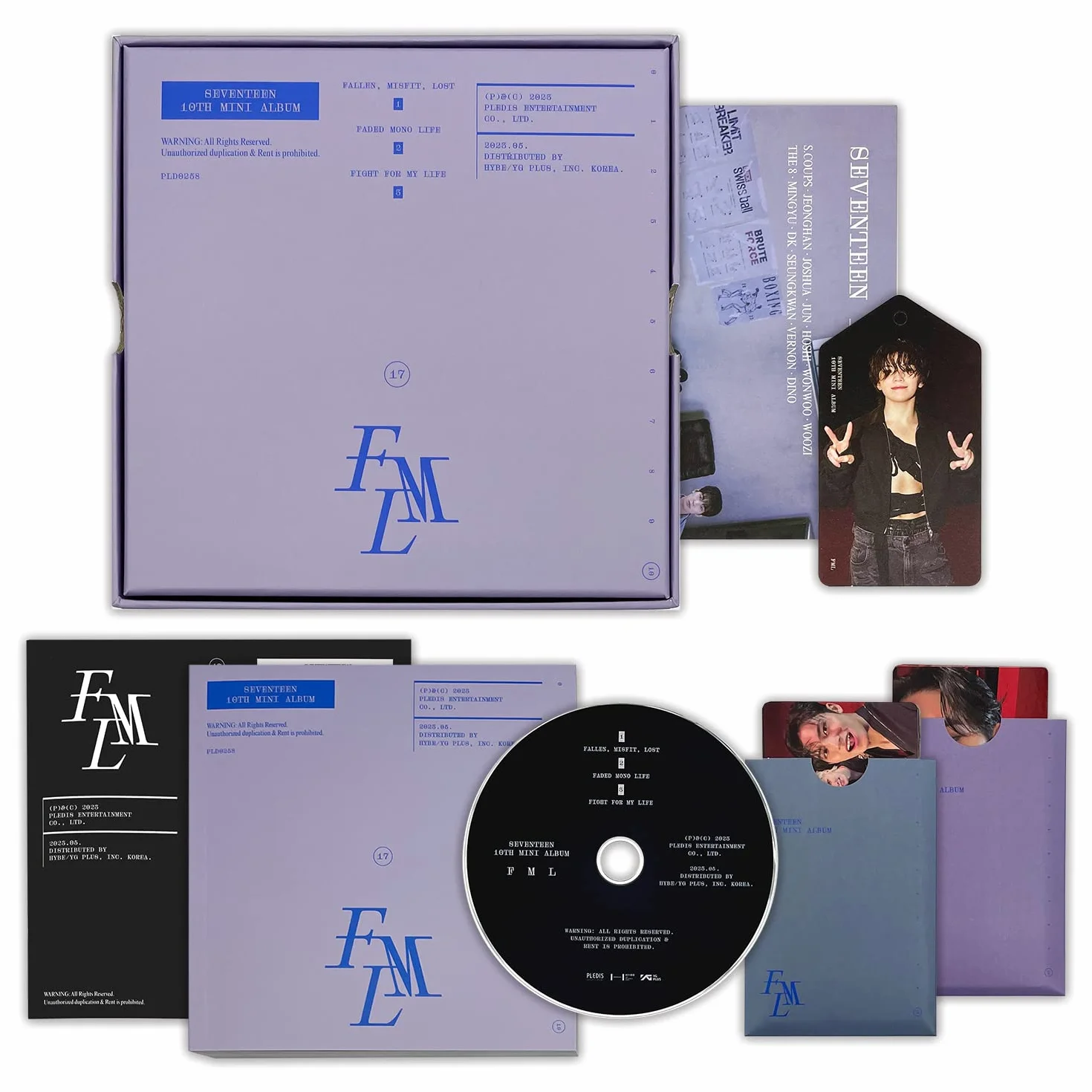 SEVENTEEN 10th mini album [FML] (Deluxe Ver), Outbox + Photo Book + Lyric Book + CD-R, Photocard + Team Photocard + Paper Tag + plakat składany + 2 odznaki na guziki + 4 dodatkowe zdjęcia