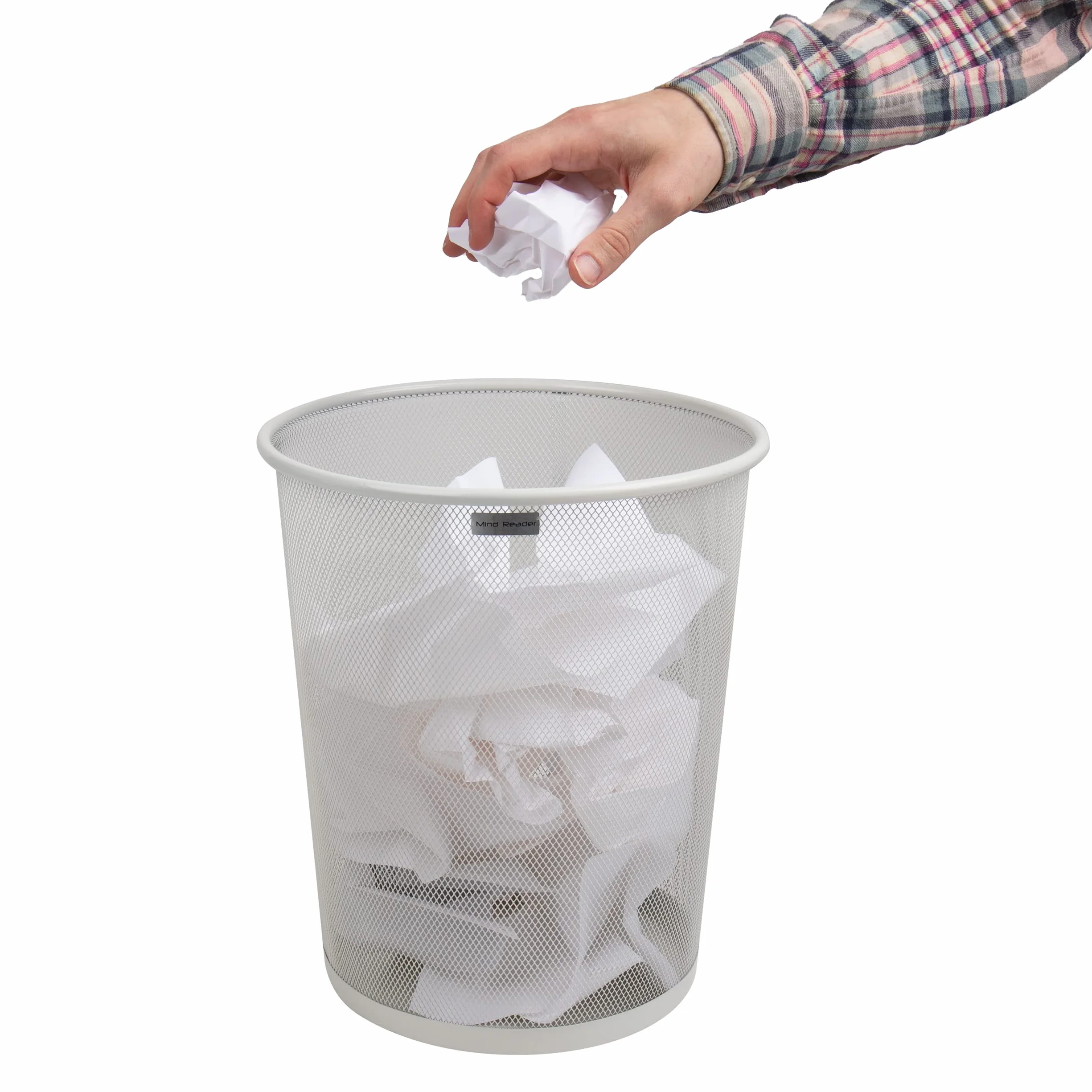 Mind Reader Koszyk na śmieci, zestaw do recyklingu, okrągły kosz na śmieci z metalowej siatki, biały