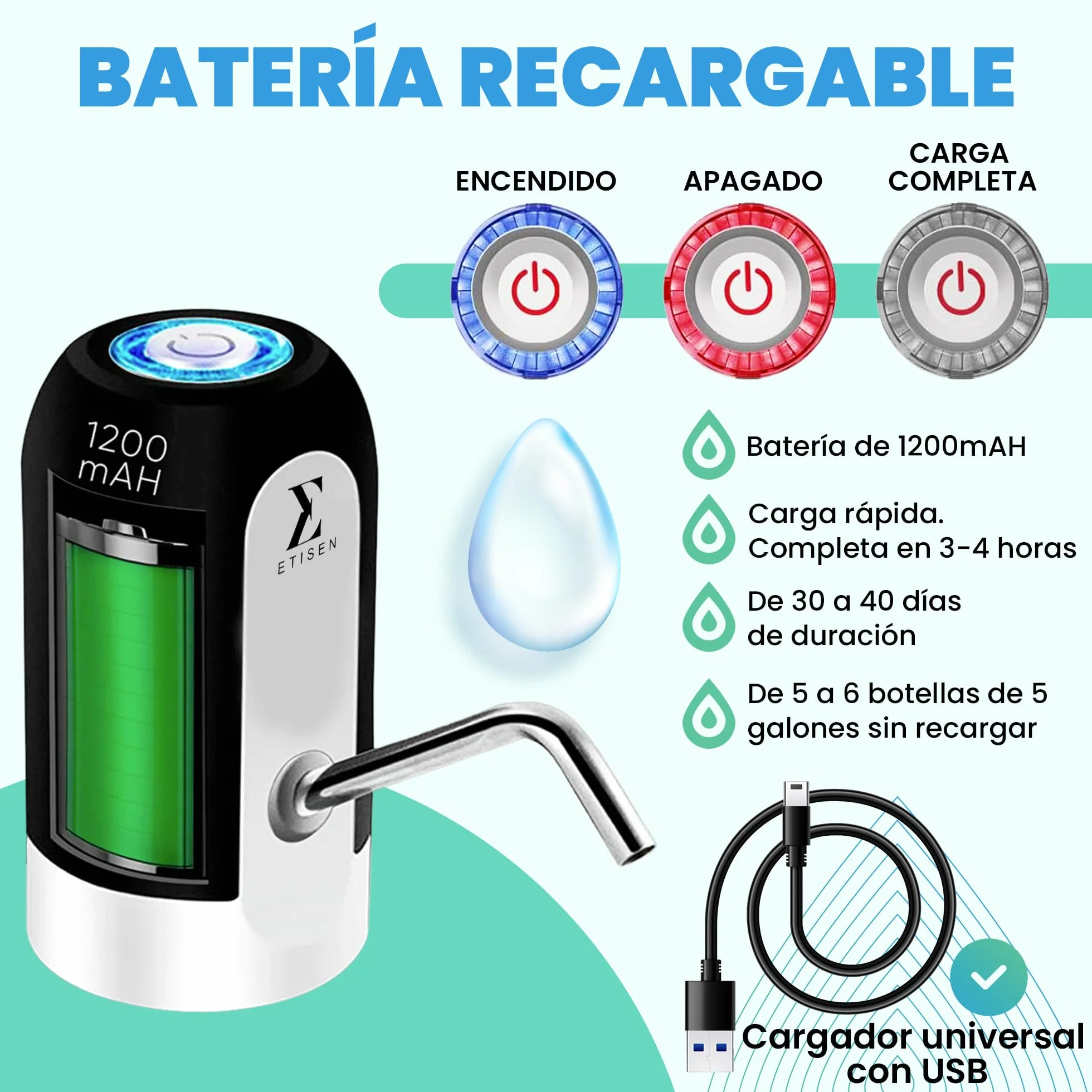 Dozownik wody, elektryczny kran do kanistra zimnej wody, pompa dozująca z dwoma adapterami, 5,7 l, 10 l, 11,3 l, 15 l, 18,9 l.
