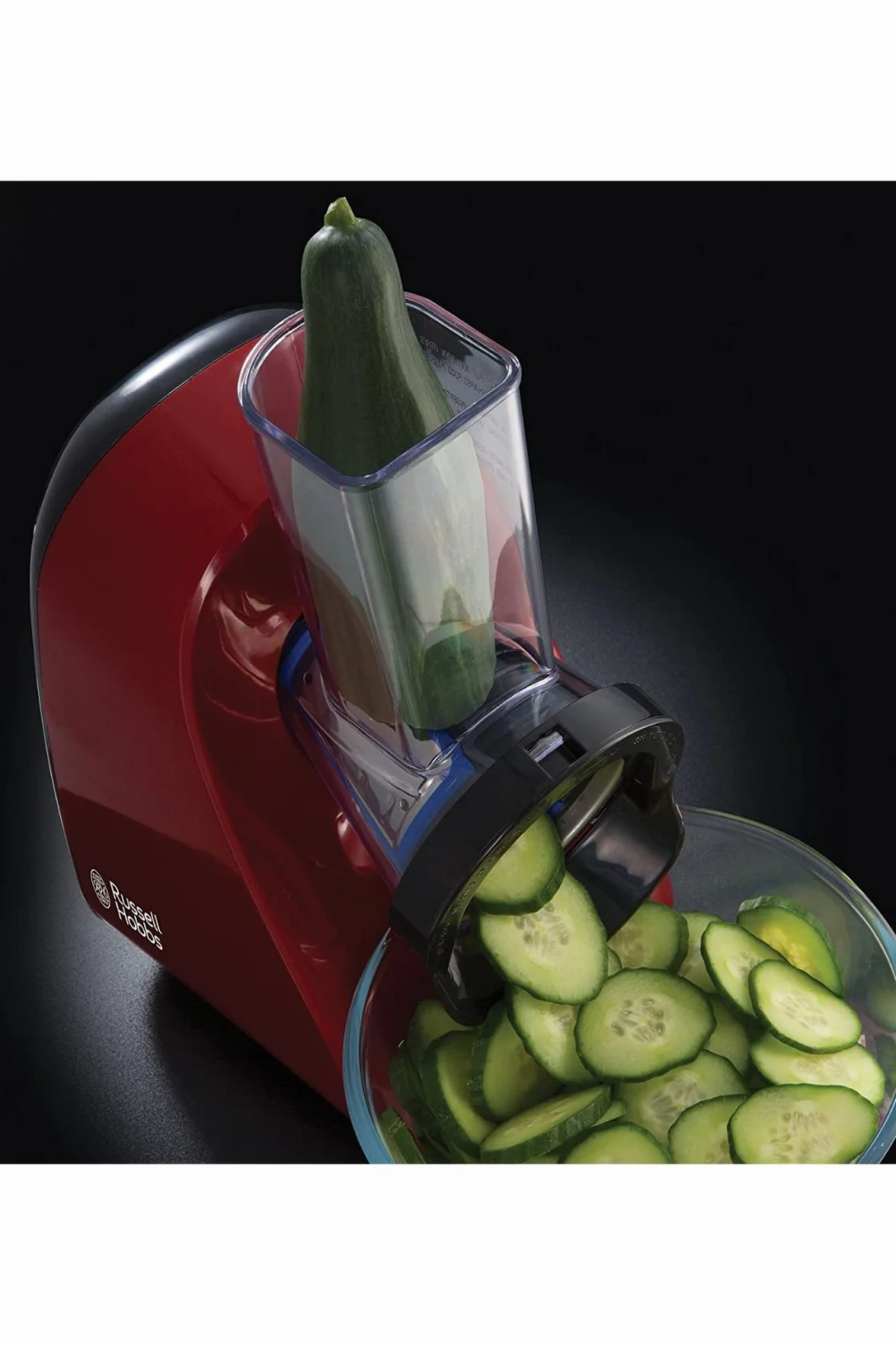 Russell Hobbs szatkownica, szatkowanie warzyw i owoców, tarcze ze stali nierdzewnej, ścieranie drobne, ścieranie grube, krojenie,wbudowany schowek na akcesoria, moc 200W, bordowy, Desire 22280-56