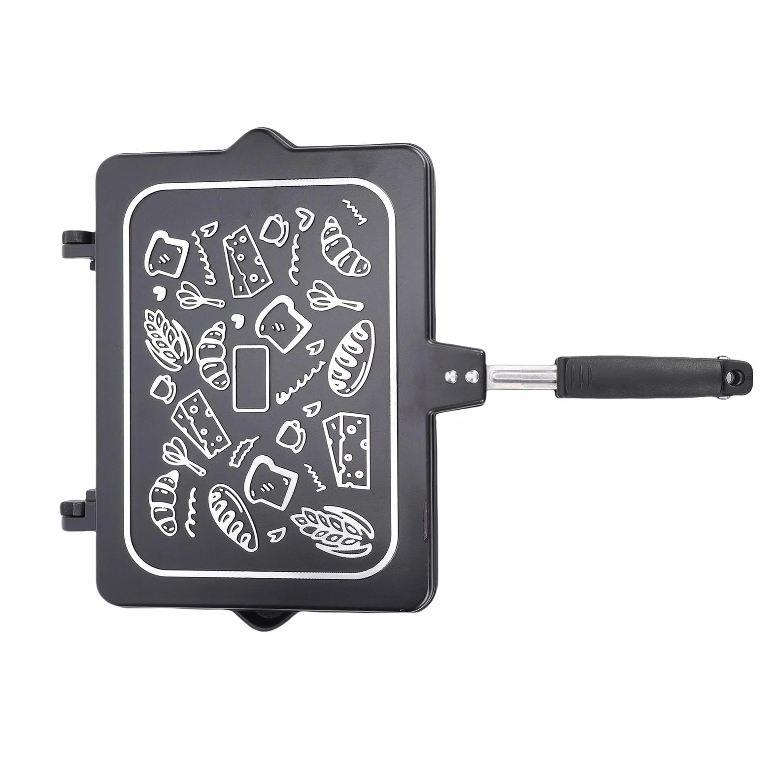 Eujgoov Patelnia Grillowa Nonstick Dwustronna Patelnia do Pieczenia Tostów Stop Aluminium Równomierne Ogrzewanie 34,5 X 48 Cm z żaroodpornym Uchwytem do Płyty Kuchennej Kuchnia Domowa Gotowanie