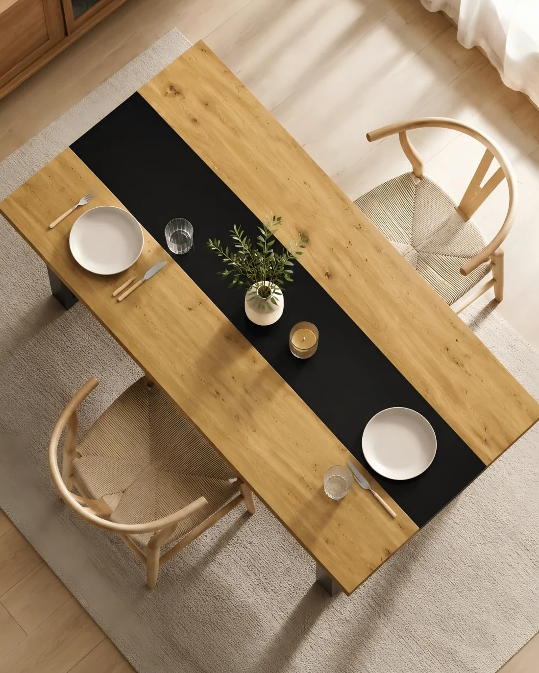Prostokątny drewniany stół jadalny stół jadalny dla 4-6 osób, biurko 160x80 cm meble do jadalni odporne na zarysowania, wygląd dębu i czerni, 160x80x75 cm