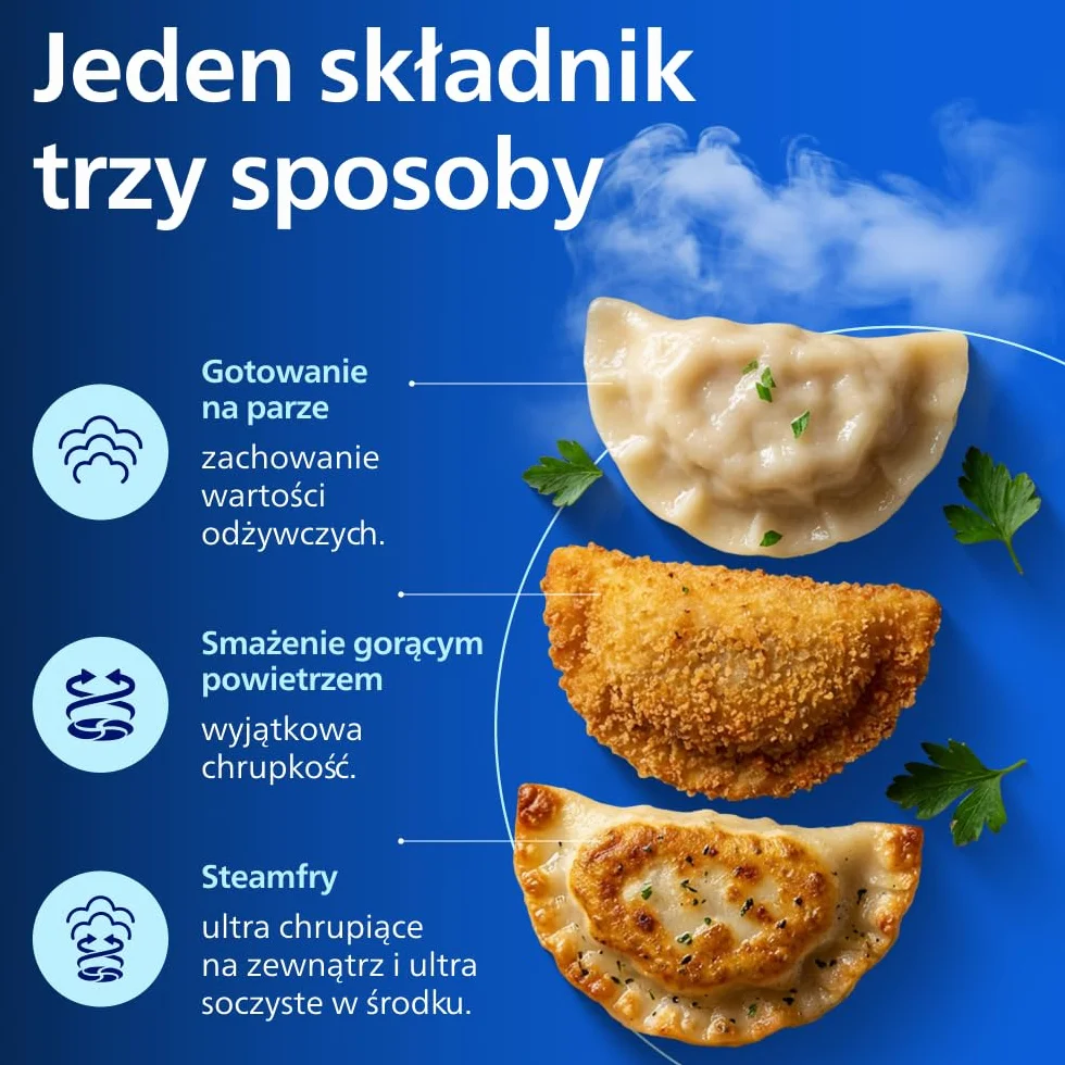 Philips Ovi z parą - Steamfry, Gotowanie na parze i Airfry - 21 sposobów gotowania; Pojemność 7,2 l, Technologia RapidAir, Okienko, Powłoka ceramiczna, Automat. czyszczenie parą (NA540/00)