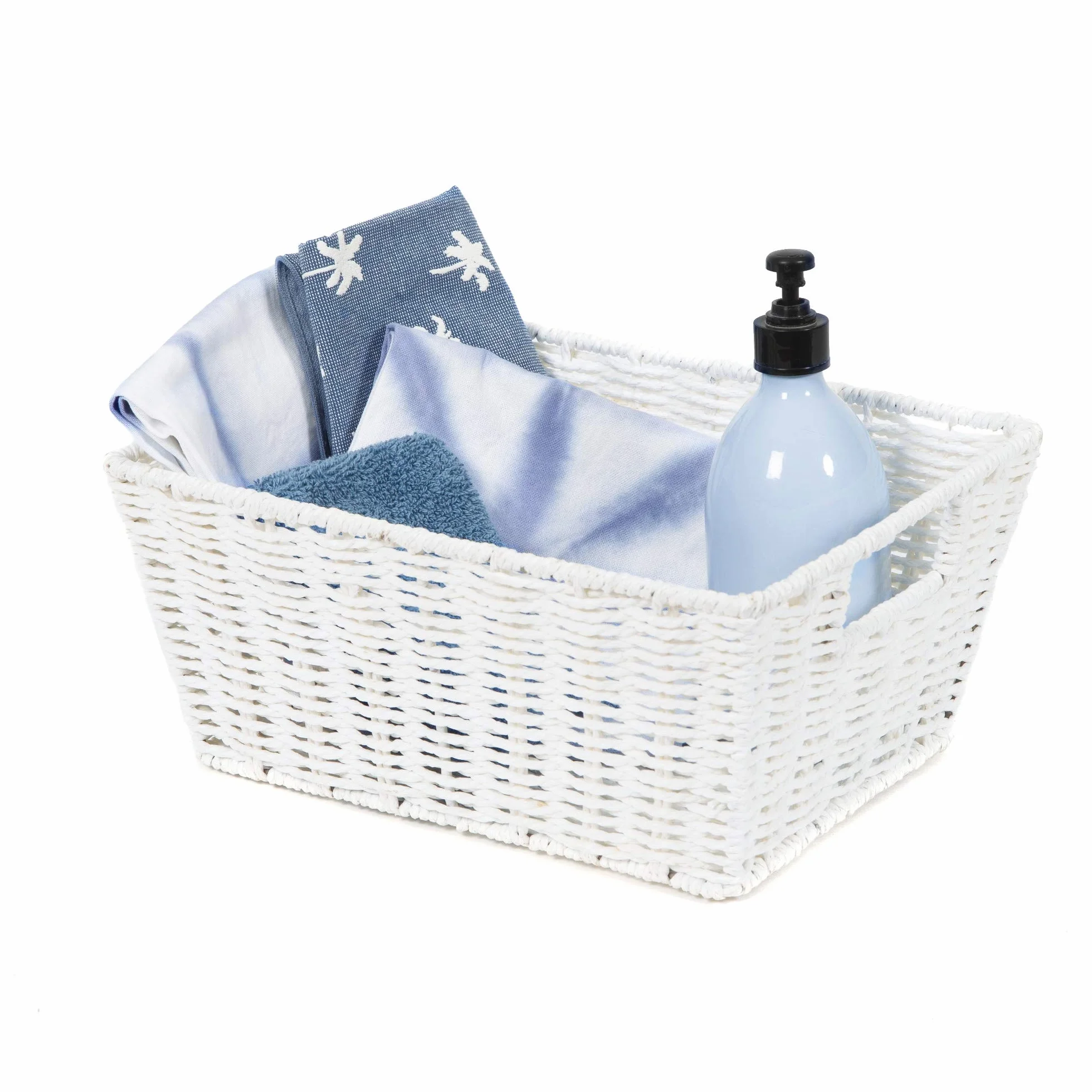 Compactor Etna Storage Basket, ręcznie pleciony kosz półkowy z papieru z 2 uchwytami, kosz na zabawki, organizator do biura i przechowywanie w łazience, metalowa ramka, kolor biały
