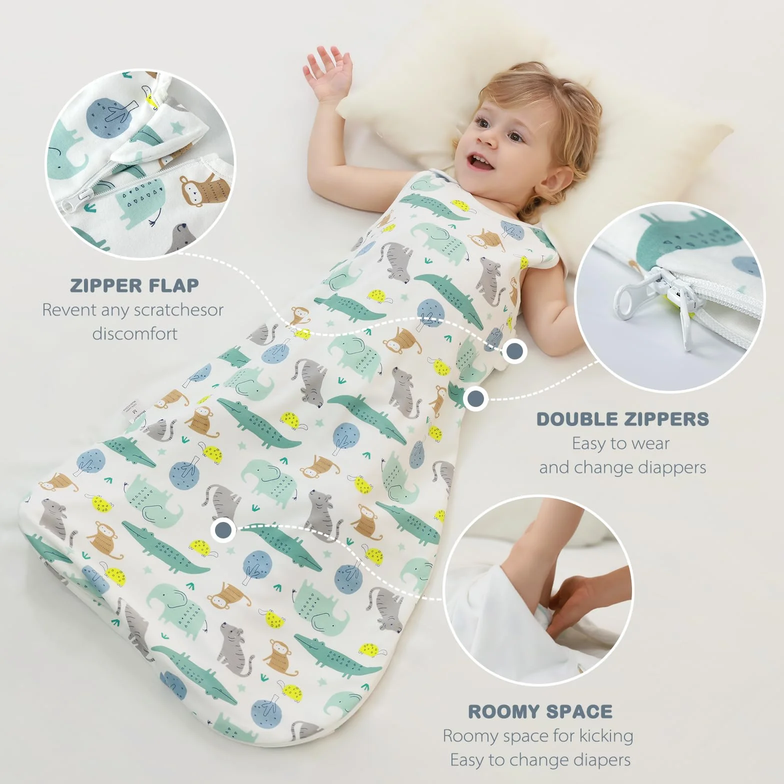Mosebears Baby Śpiworek Lato Cute Animal Cartoon Mywalny Koc 0,5 tog dla dziewcząt i chłopców przenośny koc bezrękawowy śpiworek
