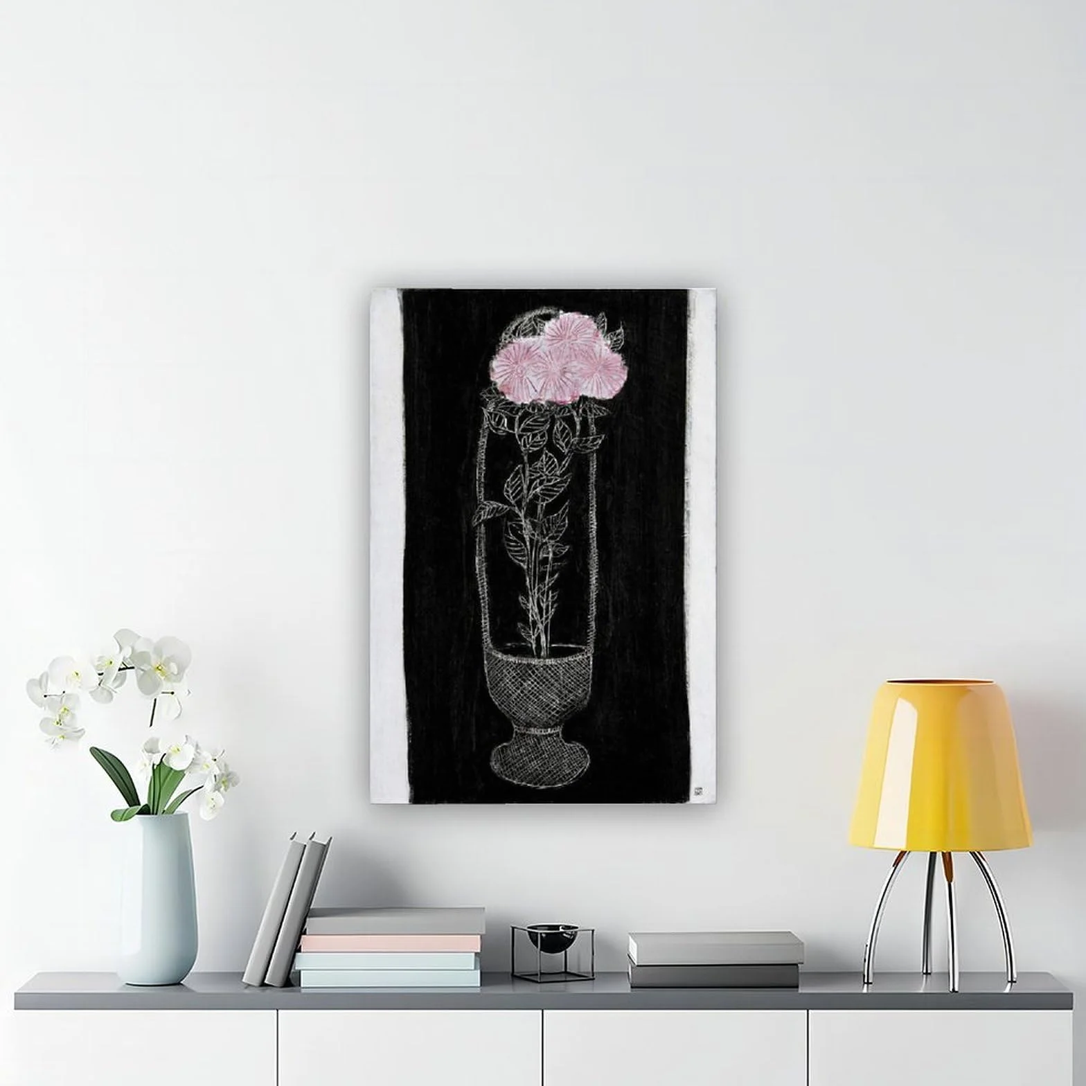 ANFOTCM Sanyu, różowe chryzantemy w koszu, plakaty na płótnie sztuka ścienna sypialnia biuro pokój dekoracja prezent 60 x 90 cm