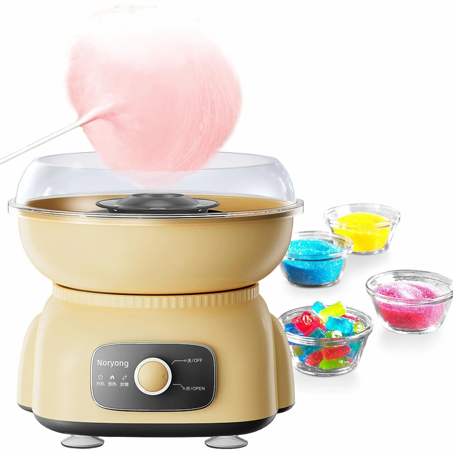 Maszyna do waty cukrowej, zestaw do Twojego domu, z 10 pałeczkami z waty cukrowej i miarką – wysokość 22 cm, 500 W, duża miska, ochrona przed pryskaniem, Cotton Candy Machine