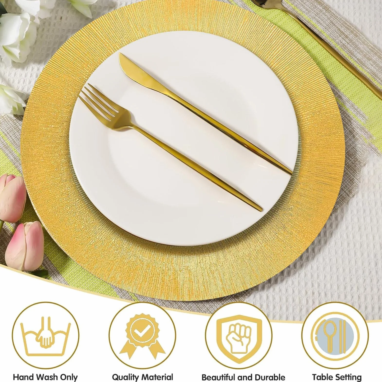 Zestaw 100 talerzy do ładowania, 33 cm, plastikowa, elegancka okrągła taca na wesela, przyjęcia i świąteczne ustawienia stołu, idealna dekoracyjna zastawa stołowa (d)