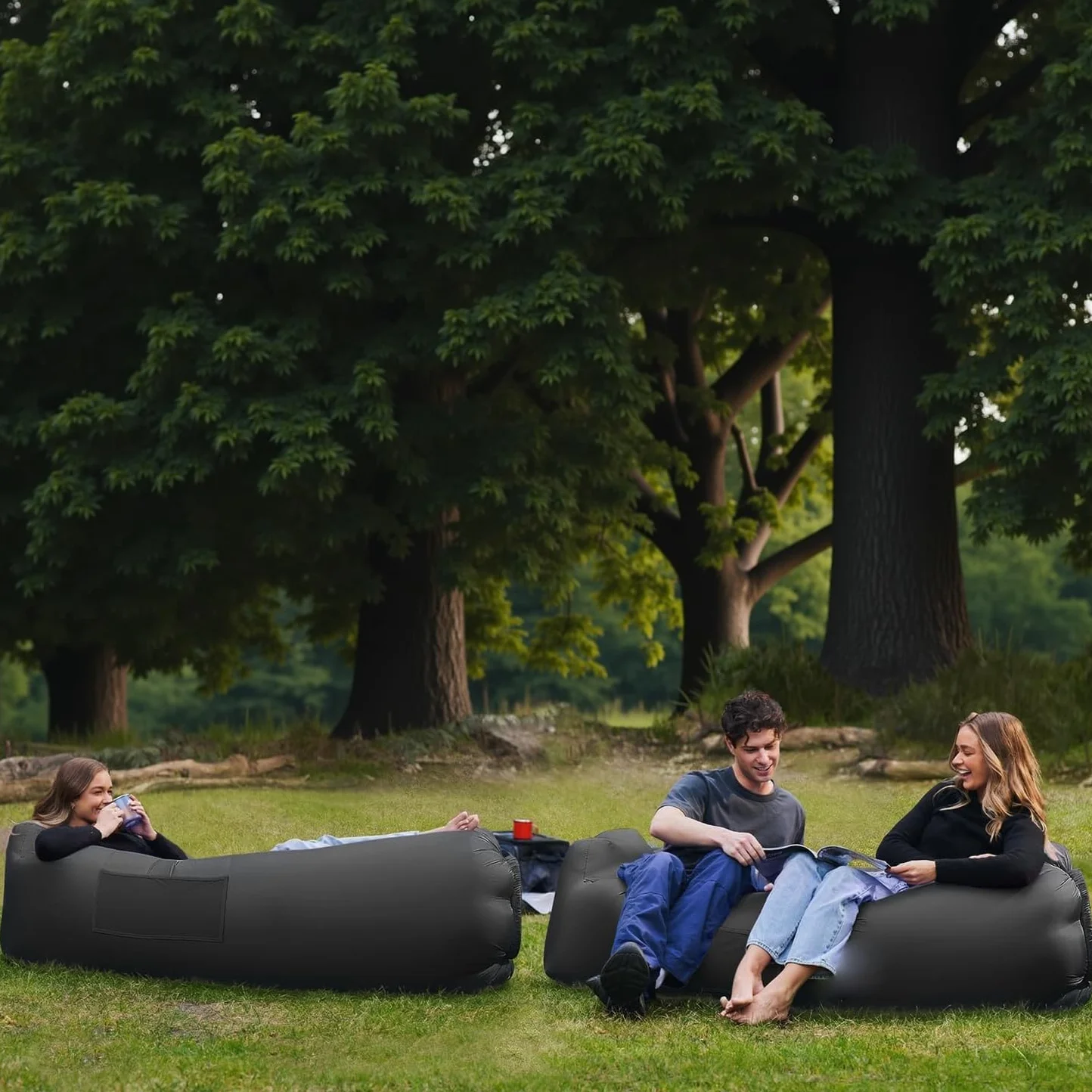 Nadmuchiwana sofa plażowa. Łóżko powietrzne wodoszczelne. Air Lounger do aktywności na świeżym powietrzu kemping i na plażę Nowy (czarny)