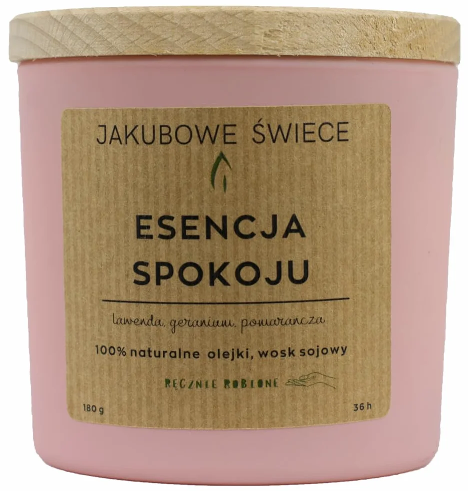 Esencja Spokoju Zapachowa Świeca Sojowa z Naturalnymi Olejkami 180g Ręcznie Robiona z Pokrywką
