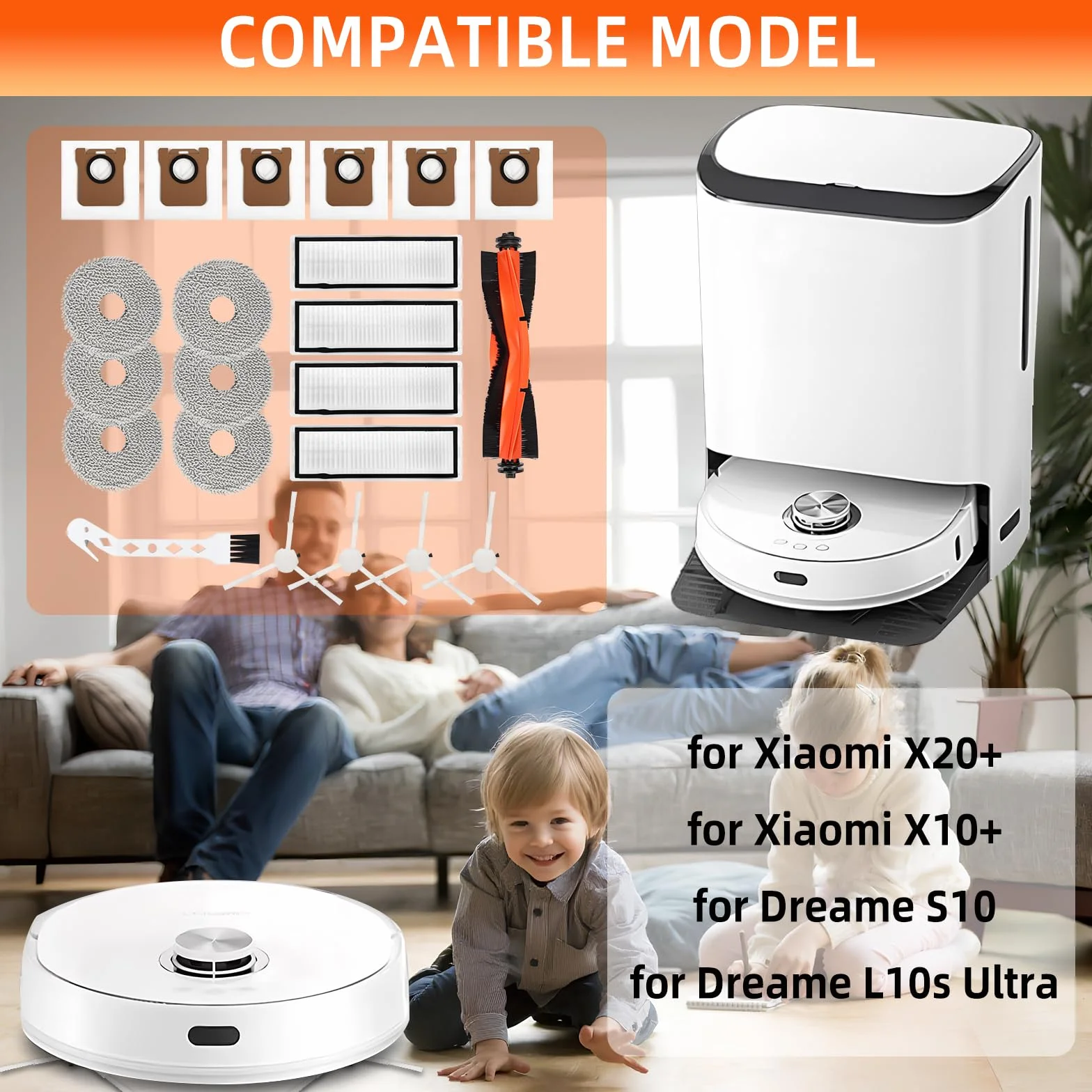 USHOP 18-częściowy zestaw akcesoriów do Xiaomi Robot Vacuum X20+/ X10+ Dreame S10 / L10s Ultra robot odkurzający