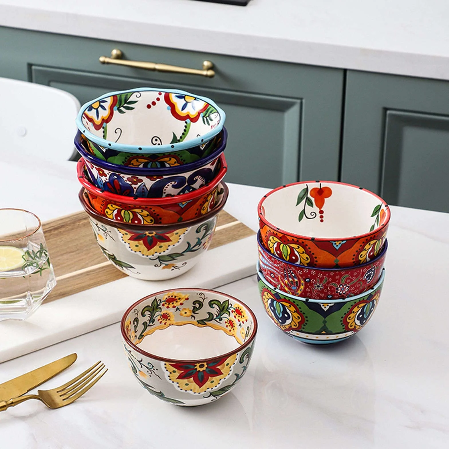 13 cm piękny wzór w stylu boho ceramiczne miski na ryż, miska na płatki śniadaniowe na śniadanie, małe miski na popcorn miska do serwowania zupy przekąski-H-1