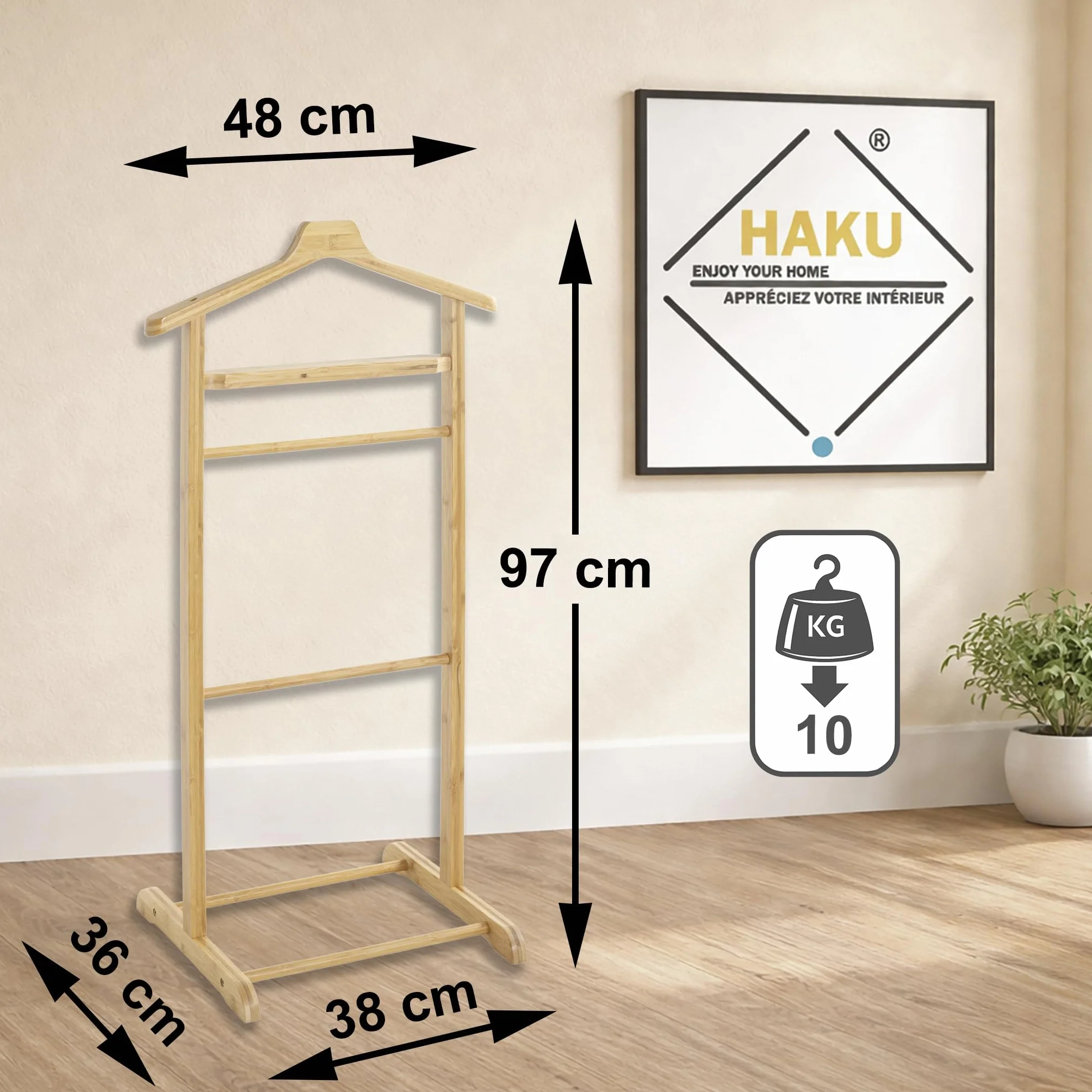 HAKU parter, bambus, naturalny, szer. 48 x gł. 36 x wys. 97 cm