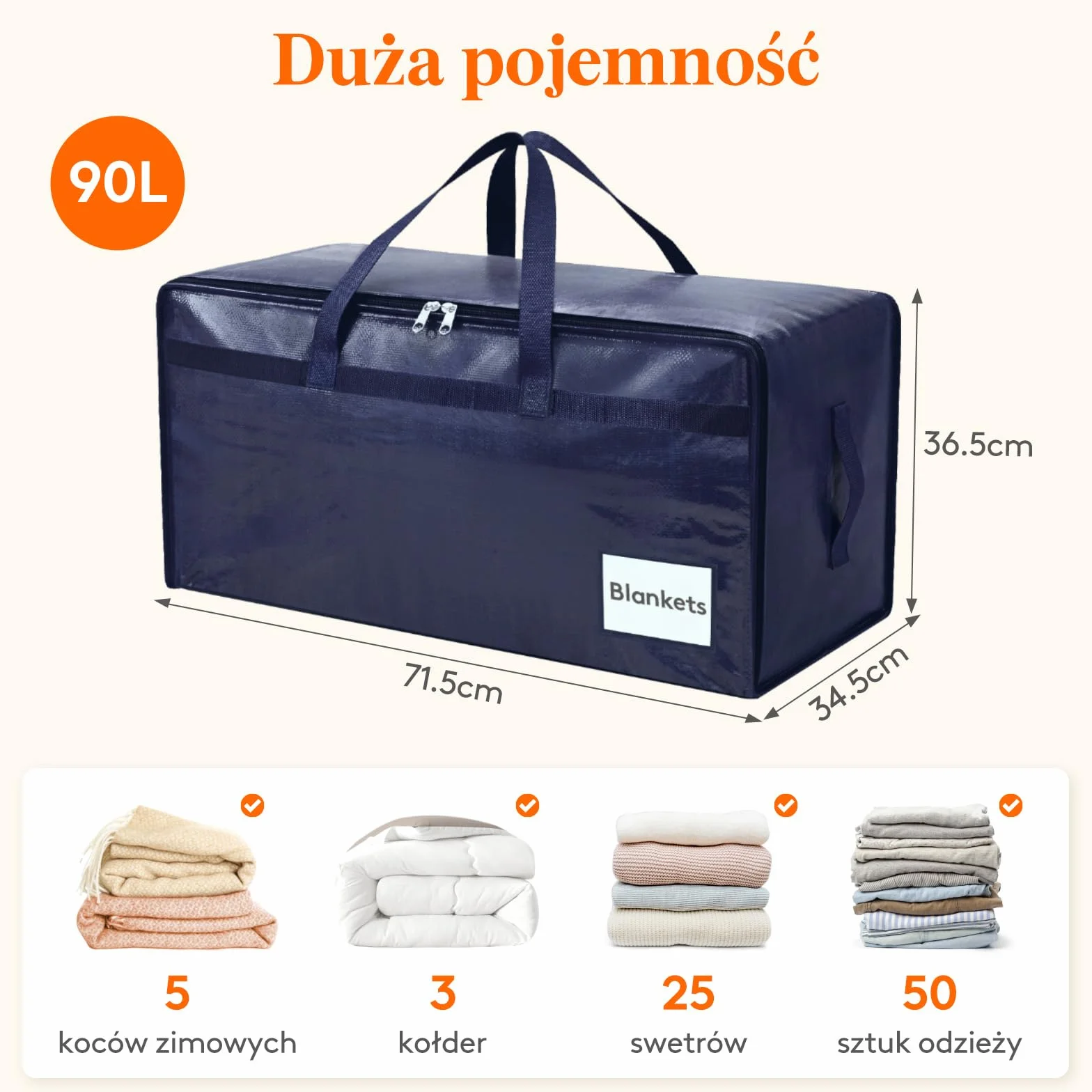 Lifewit 4 Sztuki 90 L Torby Do Przeprowadzki Z Uchwytem, Przechowywania Kołder, Duża Torba Z Zamkiem Błyskawicznym, Do Przechowywania Pościeli, Niebieski
