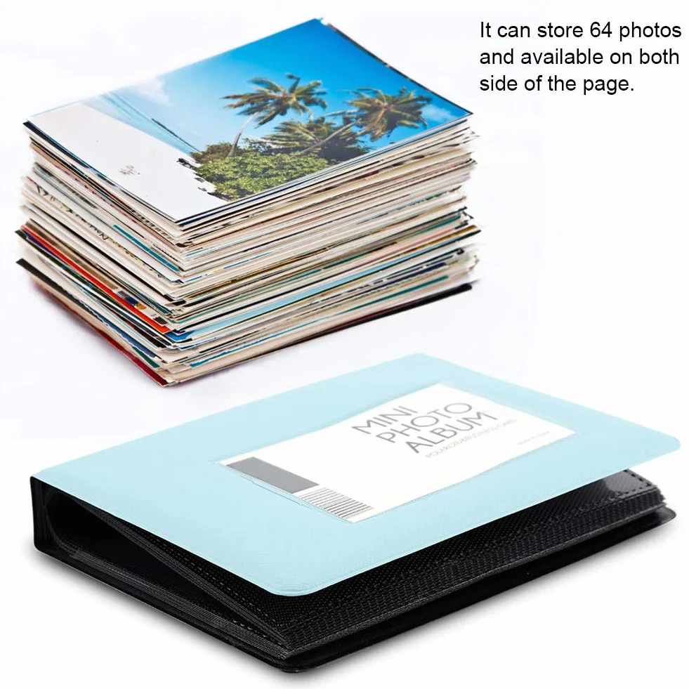 mini album na zdjęcia z 64 przegródkami, odpowiedni do aparatów Fujifilm Instax, Kodak Mini 3-calowy, pamięć (niebieski)