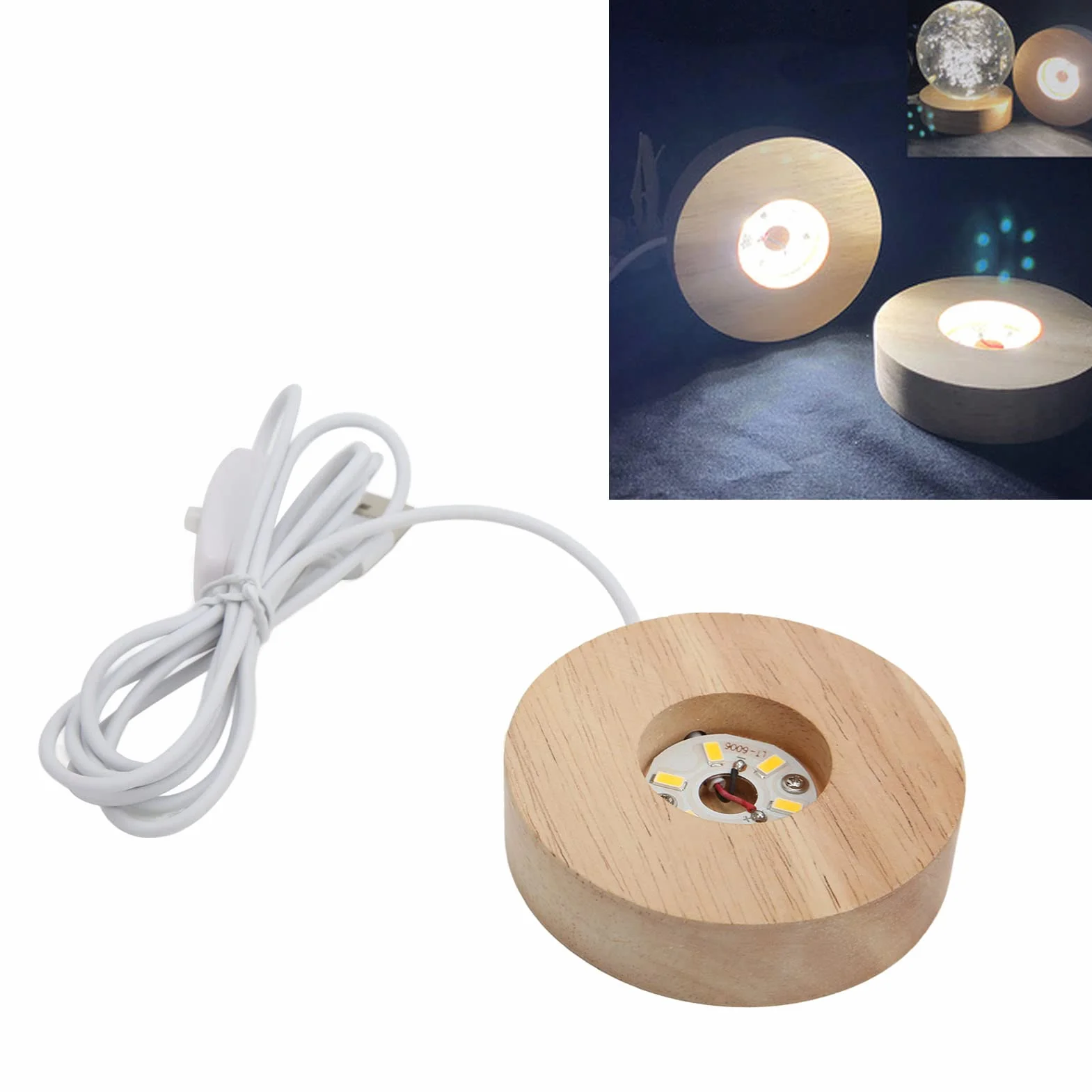 Drewniana Podstawa Wyświetlacza LED, Podstawa światła LED USB Wygodna i Praktyczna, Drewniana Podstawa Wyświetlacza LED do Sztuki żywicy ze Szkła Kryształowego 3D (ciepła, jasna
