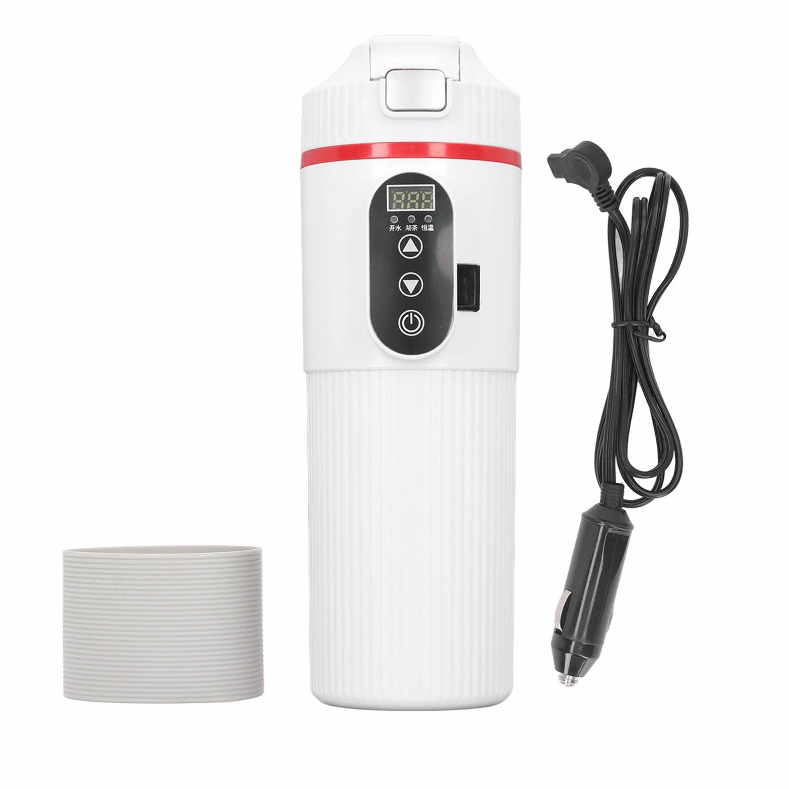 Qcwwy Czajnik Elektryczny 500 Ml, Podgrzewany Kubek Samochodowy ze Stali Nierdzewnej 12 V 24 V z zapalniczką Przenośny Bojler Podróżny Elektryczny Kubek Grzewczy do Kawy i Herbaty (WHITE)