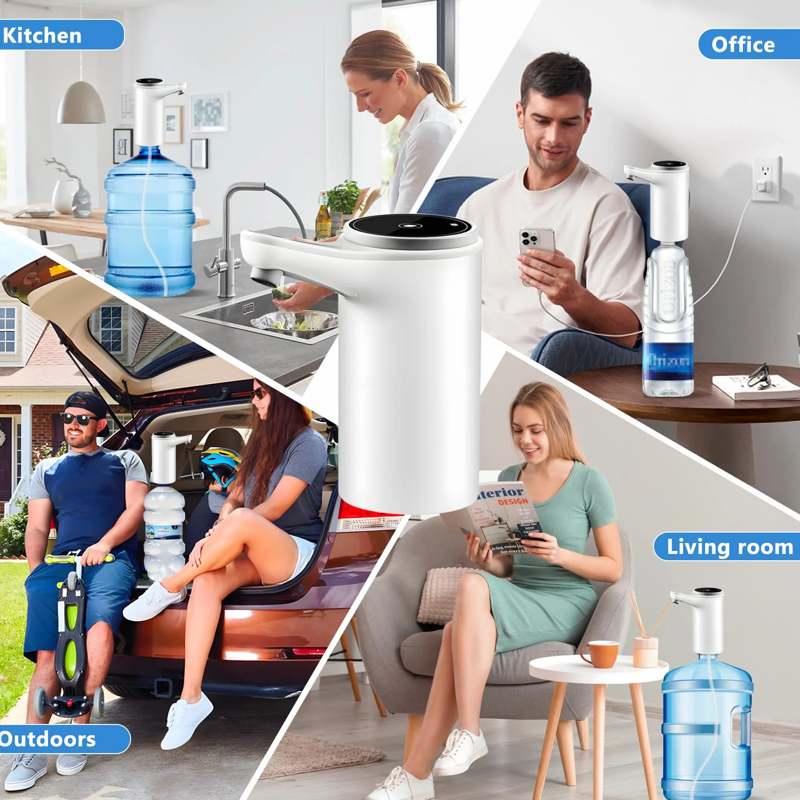 EASYSPEED Elektryczny Dozownik Wody Pitnej,W Zestawie 2 Adaptery Automatyczny Dystrybutor Wody Pitnej,Możliwość ładowania Przez USB 1200 mAh Pompa Do Butelek Na Wodę,Do Domowego Biura,Biały
