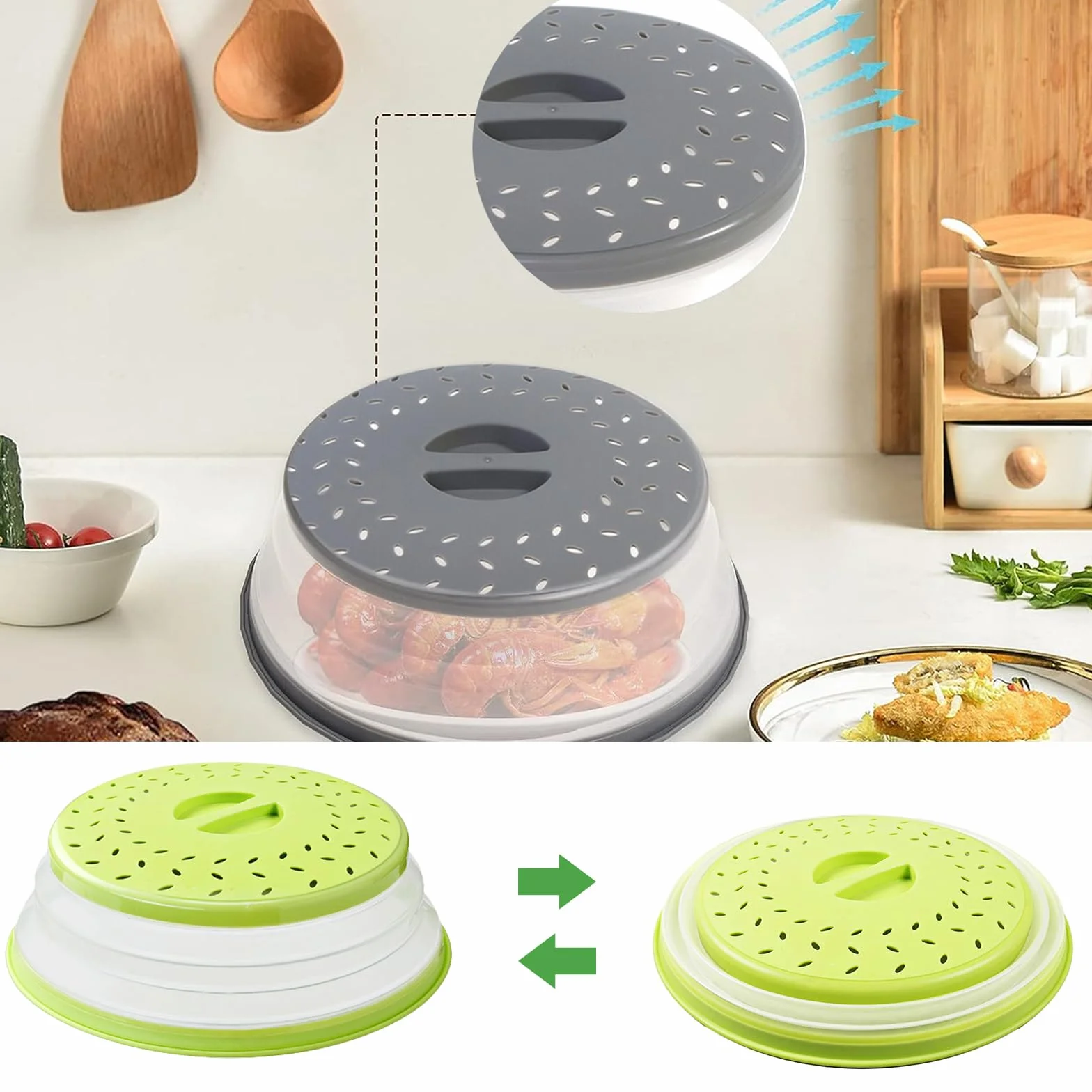 Powmag 2 szt. składanych pokrywek do kuchenki mikrofalowej, pokrywa do kuchenki mikrofalowej 26,5 cm, osłona do kuchenki mikrofalowej, ochrona przed rozpryskiwaniem, również jako kosz filtrujący z