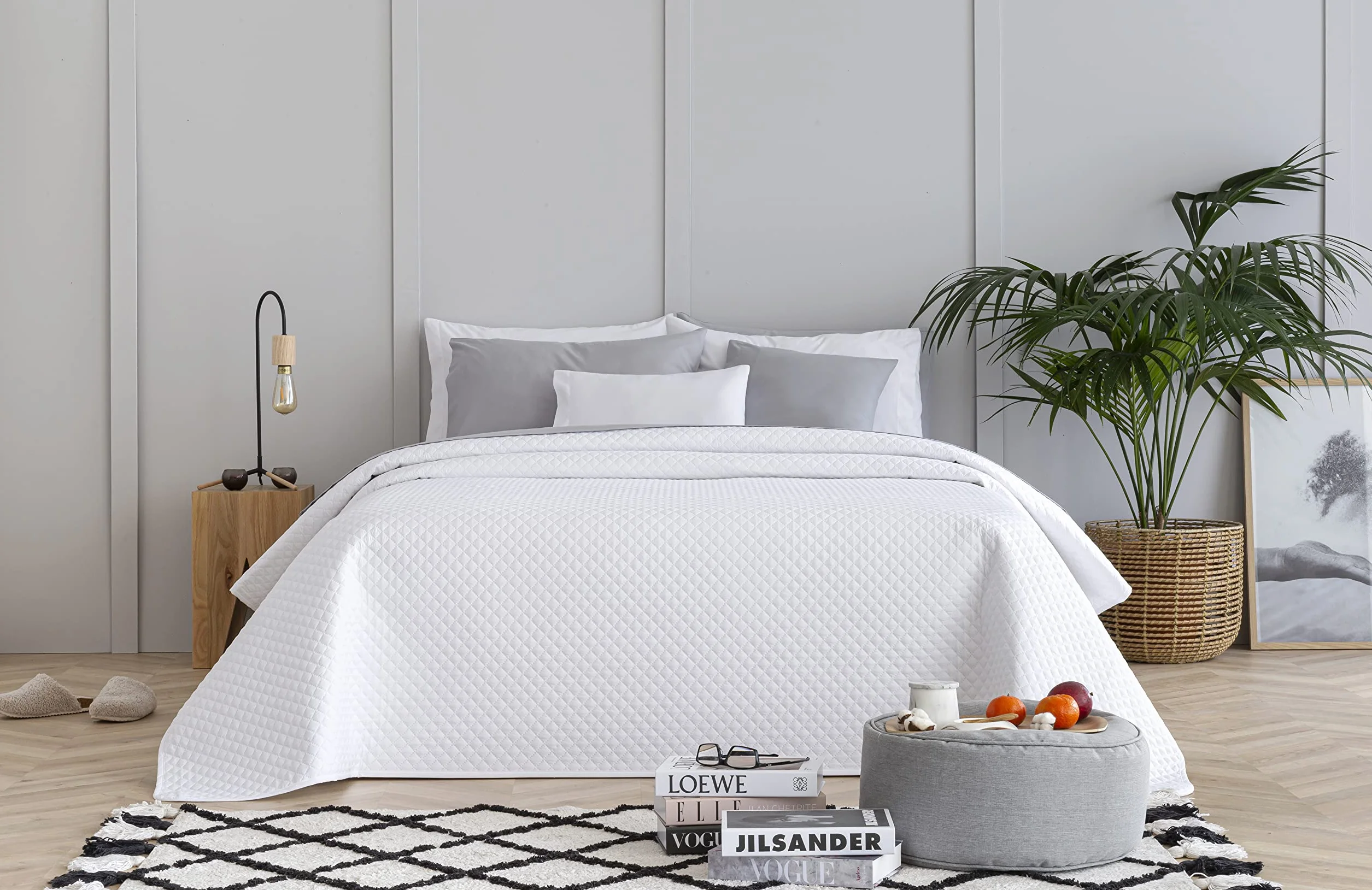 Todocama Cienka narzuta Bouti z motywem rombo 100% mikrofibra biały 105-200 x 260 cm